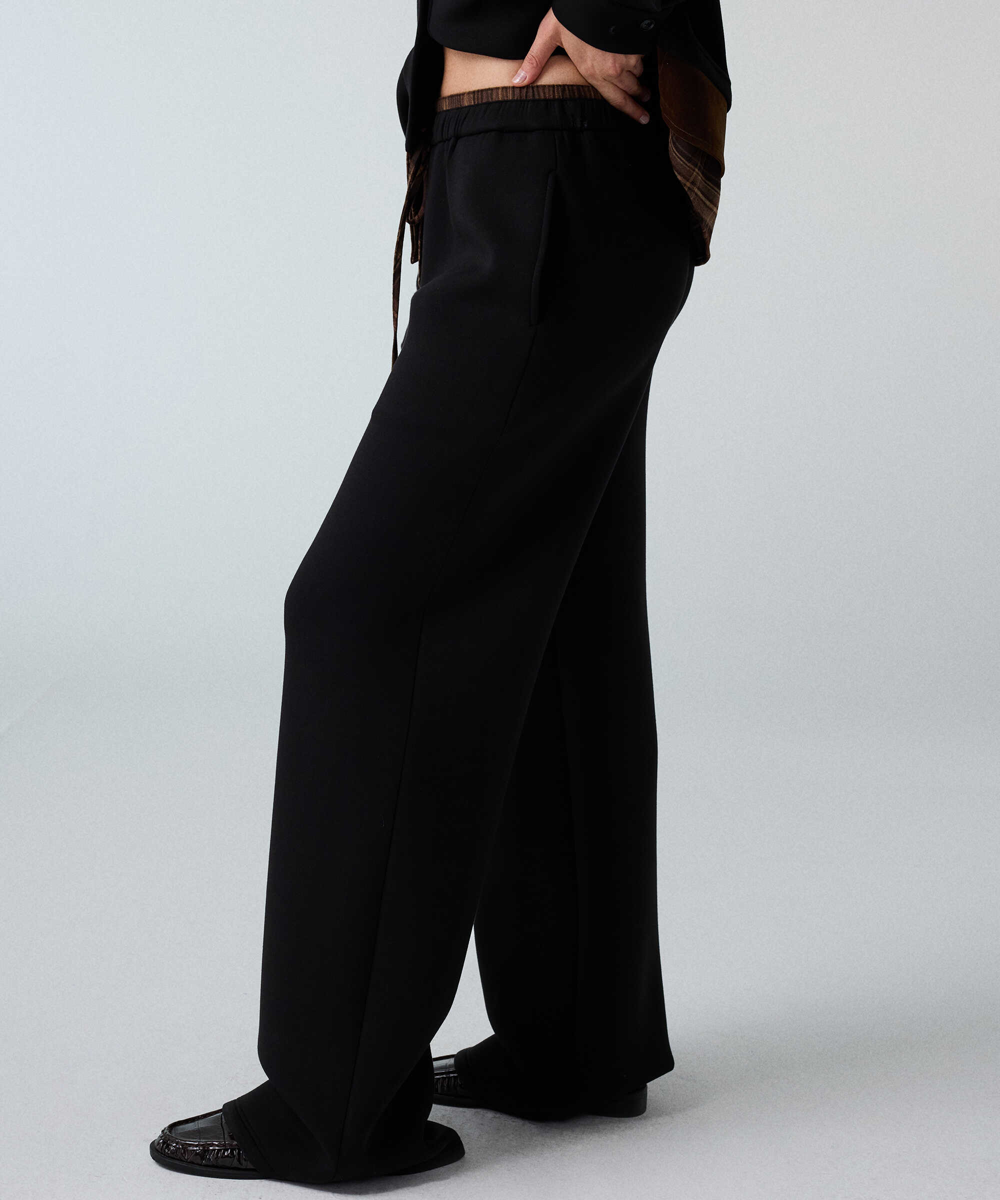 Kontrast ekose bel pantolon - IW6260003158001 - Siyah Pantolon