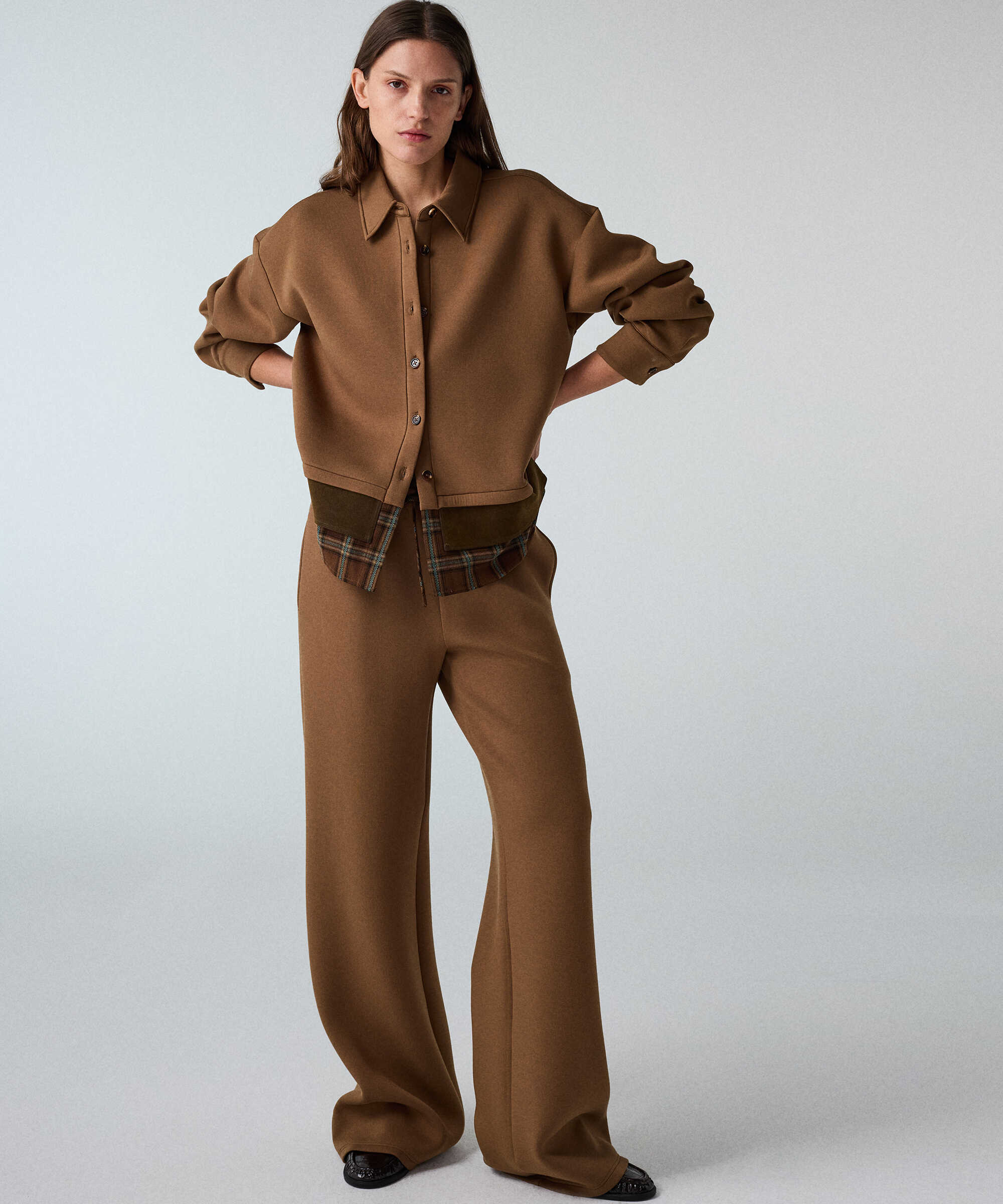 Kontrast ekose bel pantolon - IW6260003158027 - Kamel Pantolon