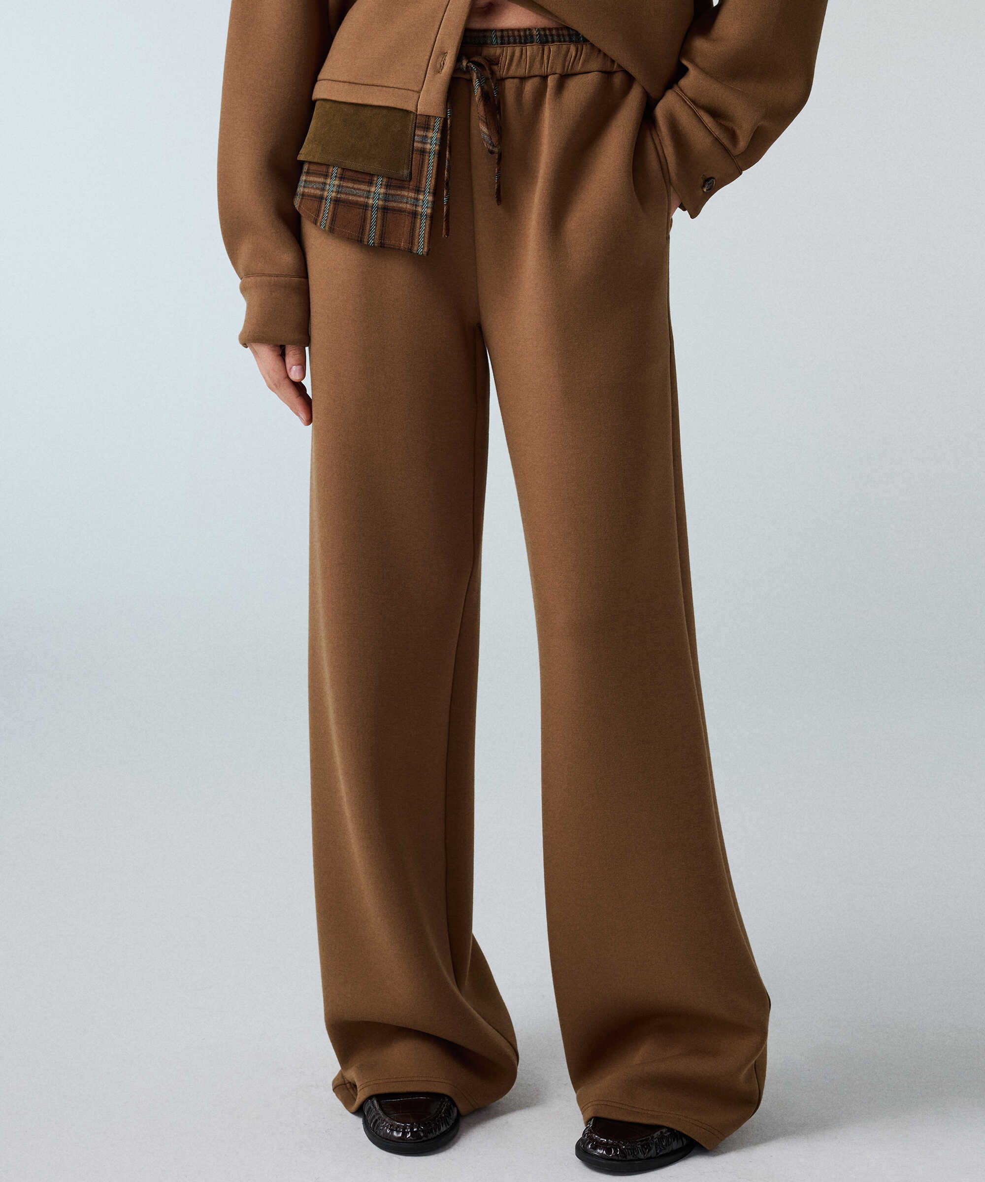 Kontrast ekose bel pantolon - IW6260003158027 - Kamel Pantolon