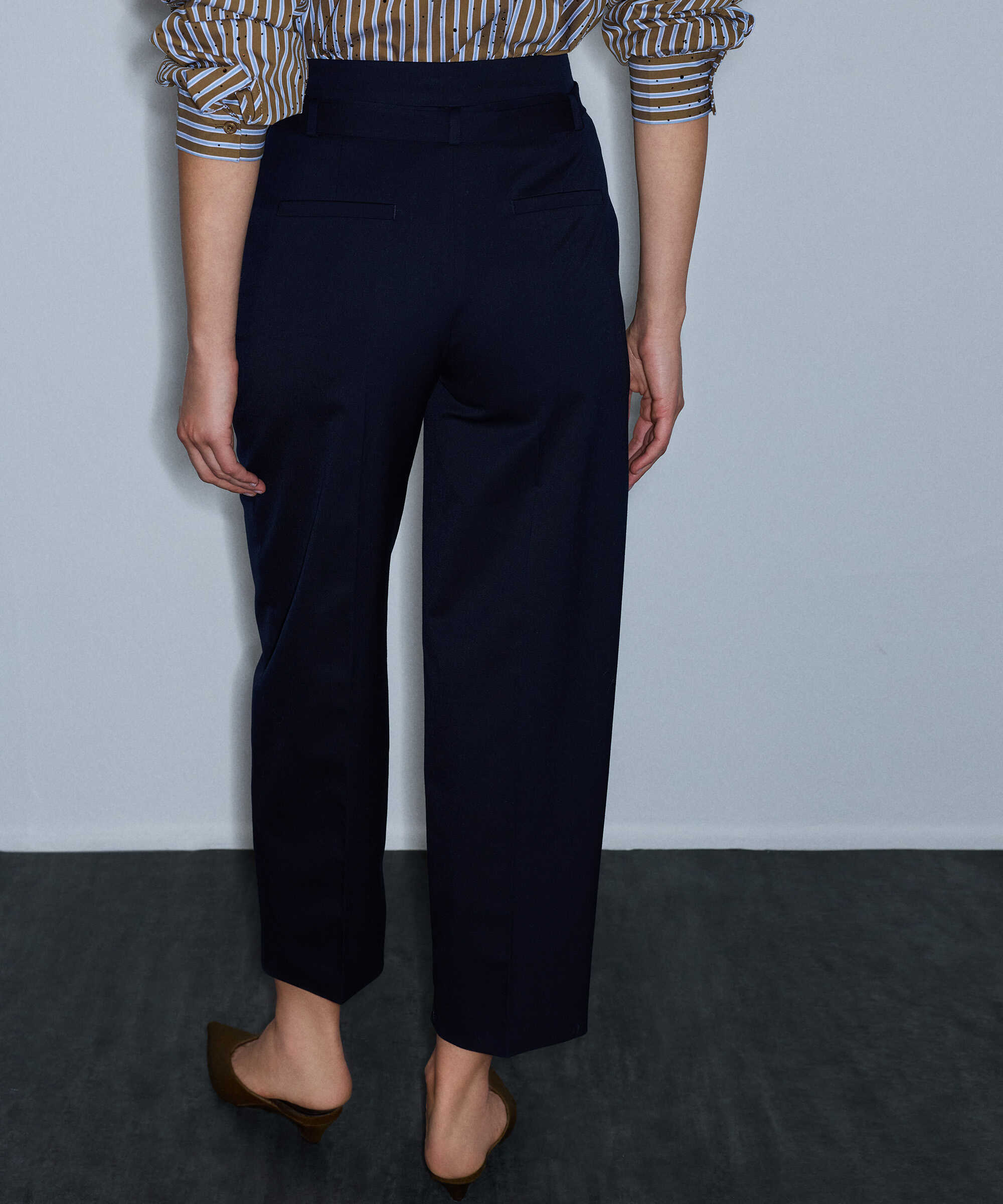 Yün içerikli kuşaklı pantolon - IW6260003166015 - Lacivert Pantolon
