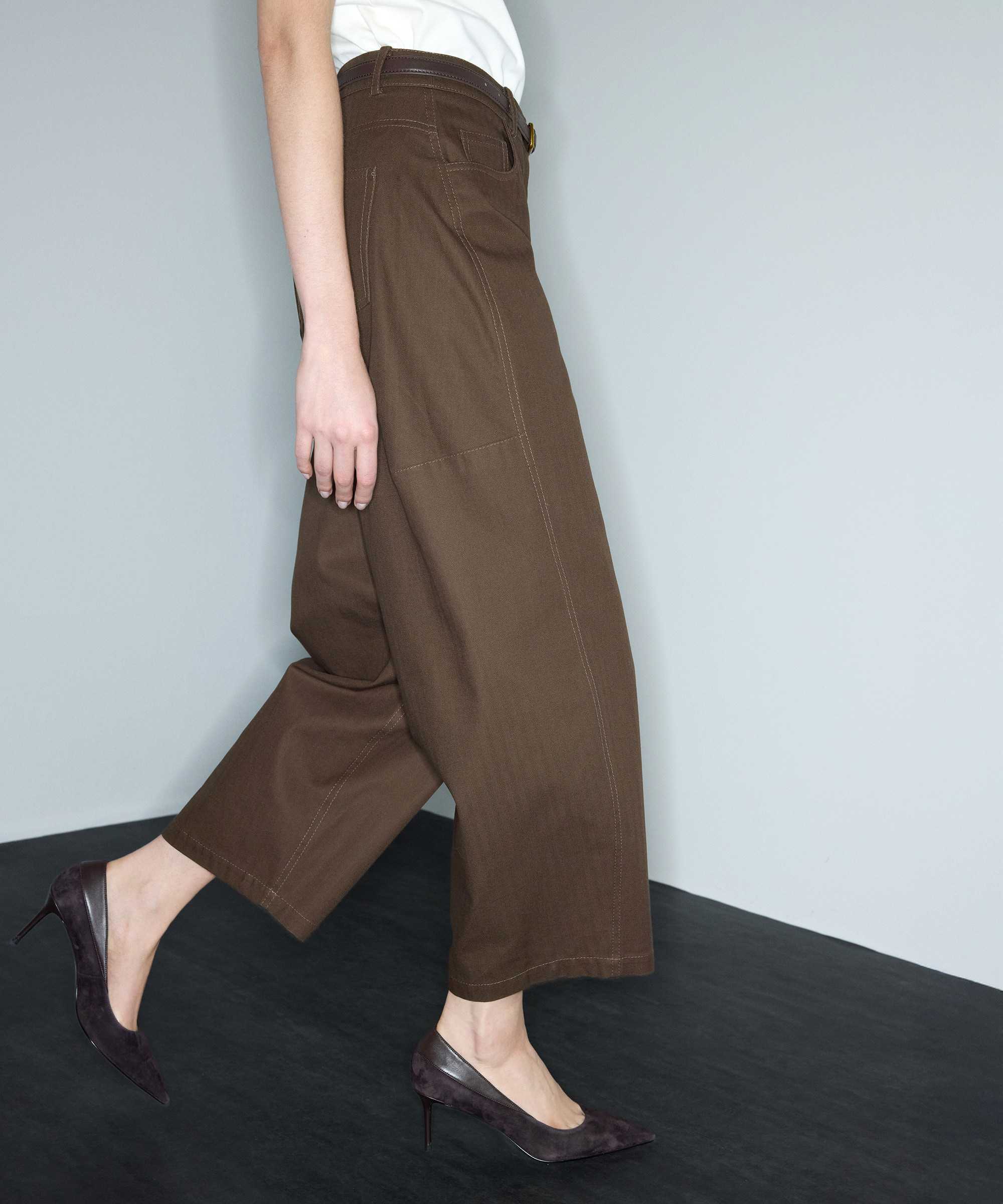 Dokulu barrel fit pantolon - IW6260003203074 - Kahverengi Pantolon