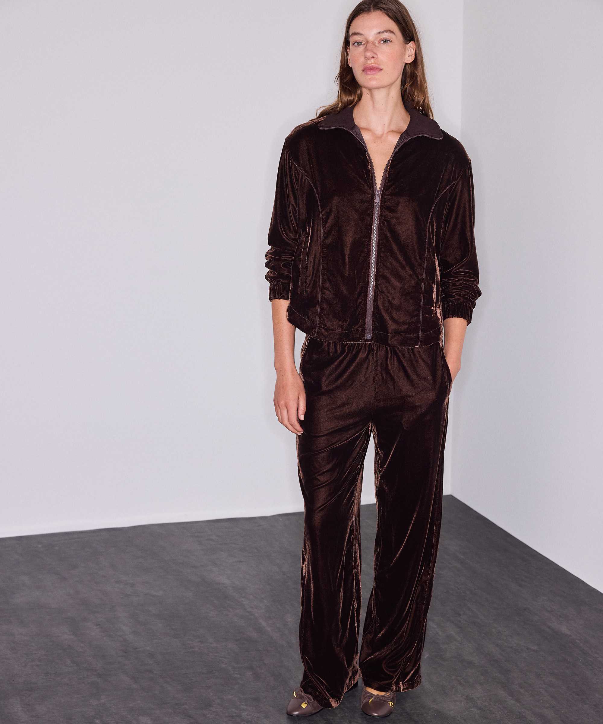 Kadife wide leg pantolon - IW6260003219006 - Koyu Kahverengi Pantolon