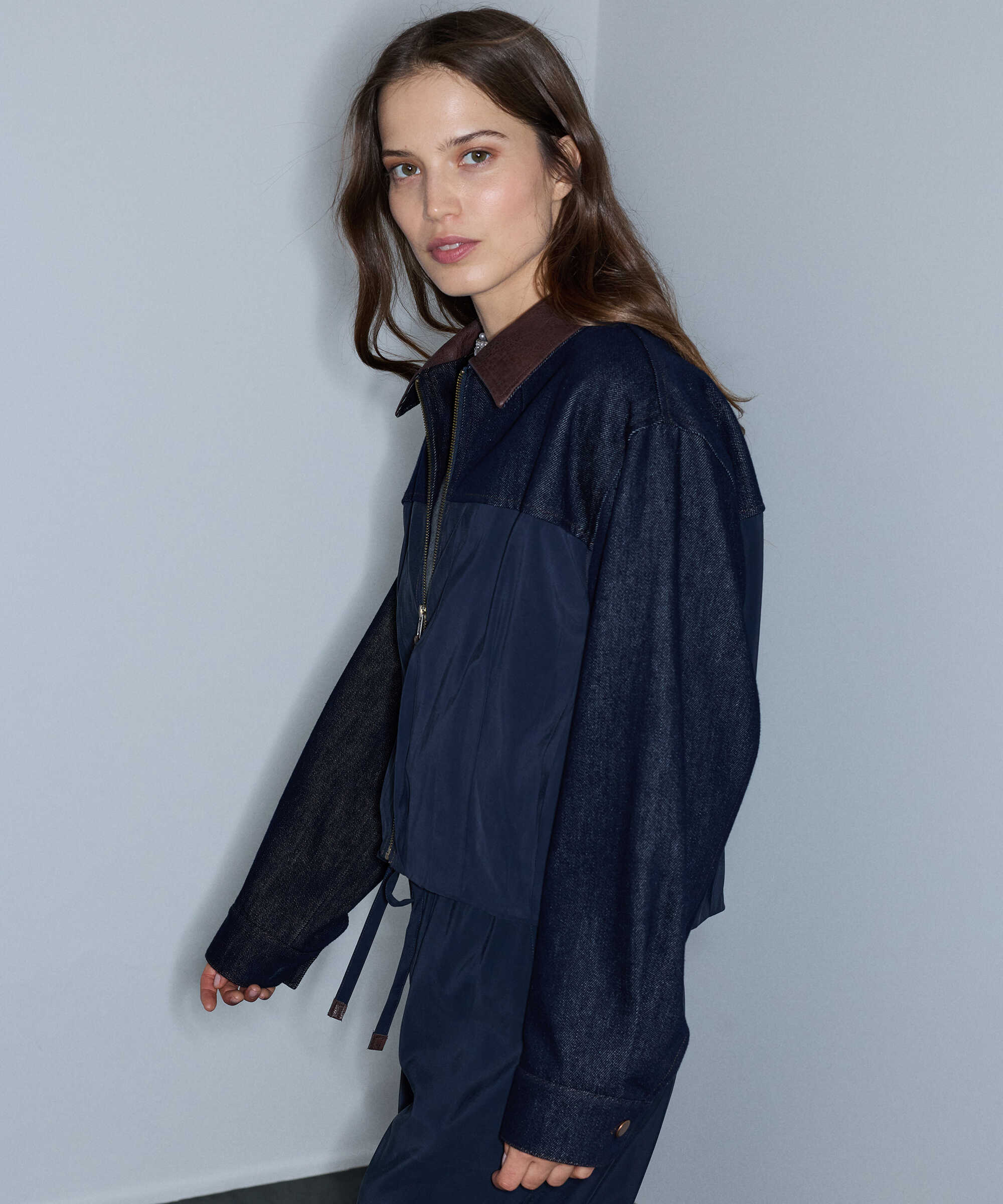 Kontrast yaka bomber ceket - IW6260005118015 - Lacivert Ceket
