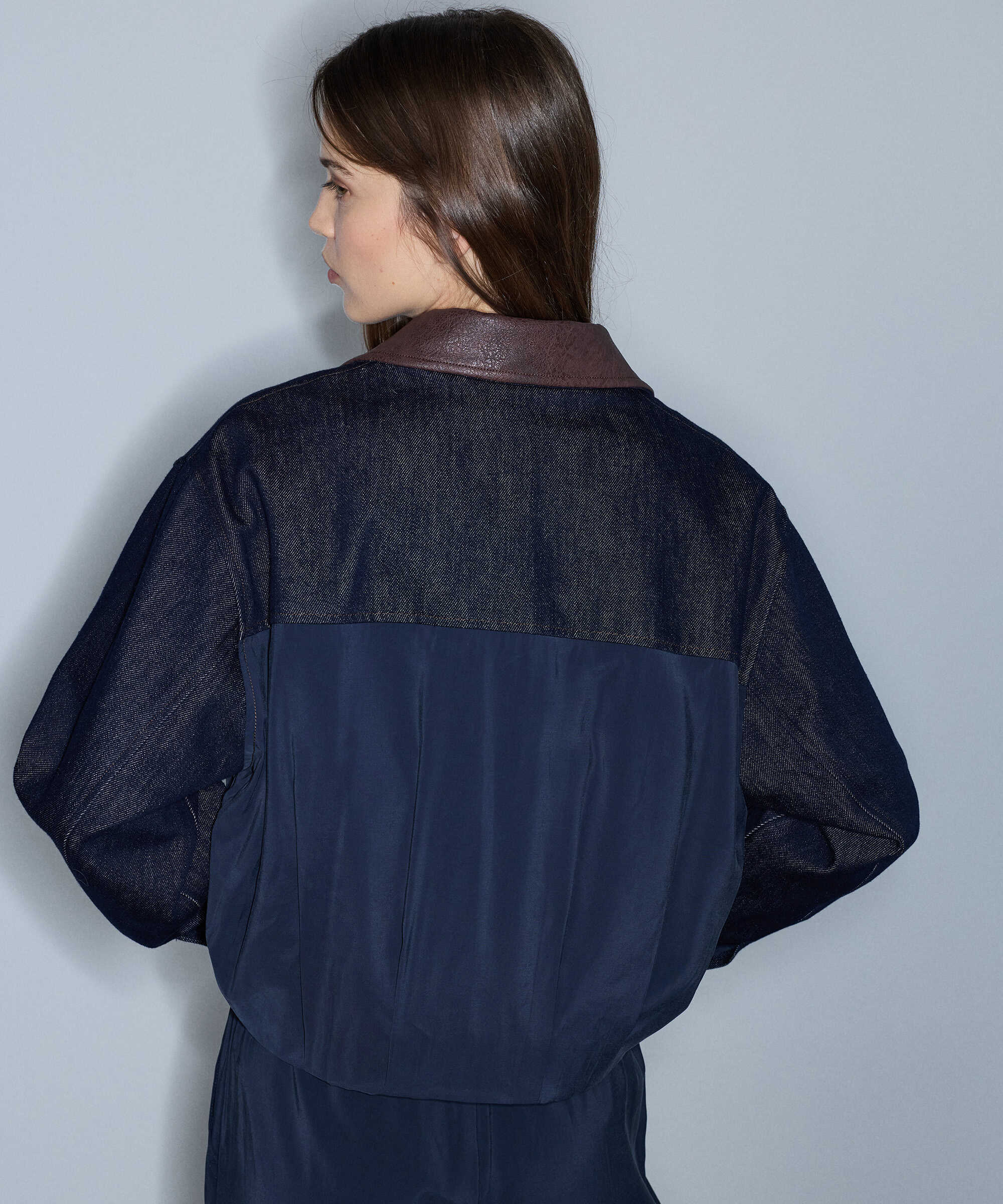 Kontrast yaka bomber ceket - IW6260005118015 - Lacivert Ceket
