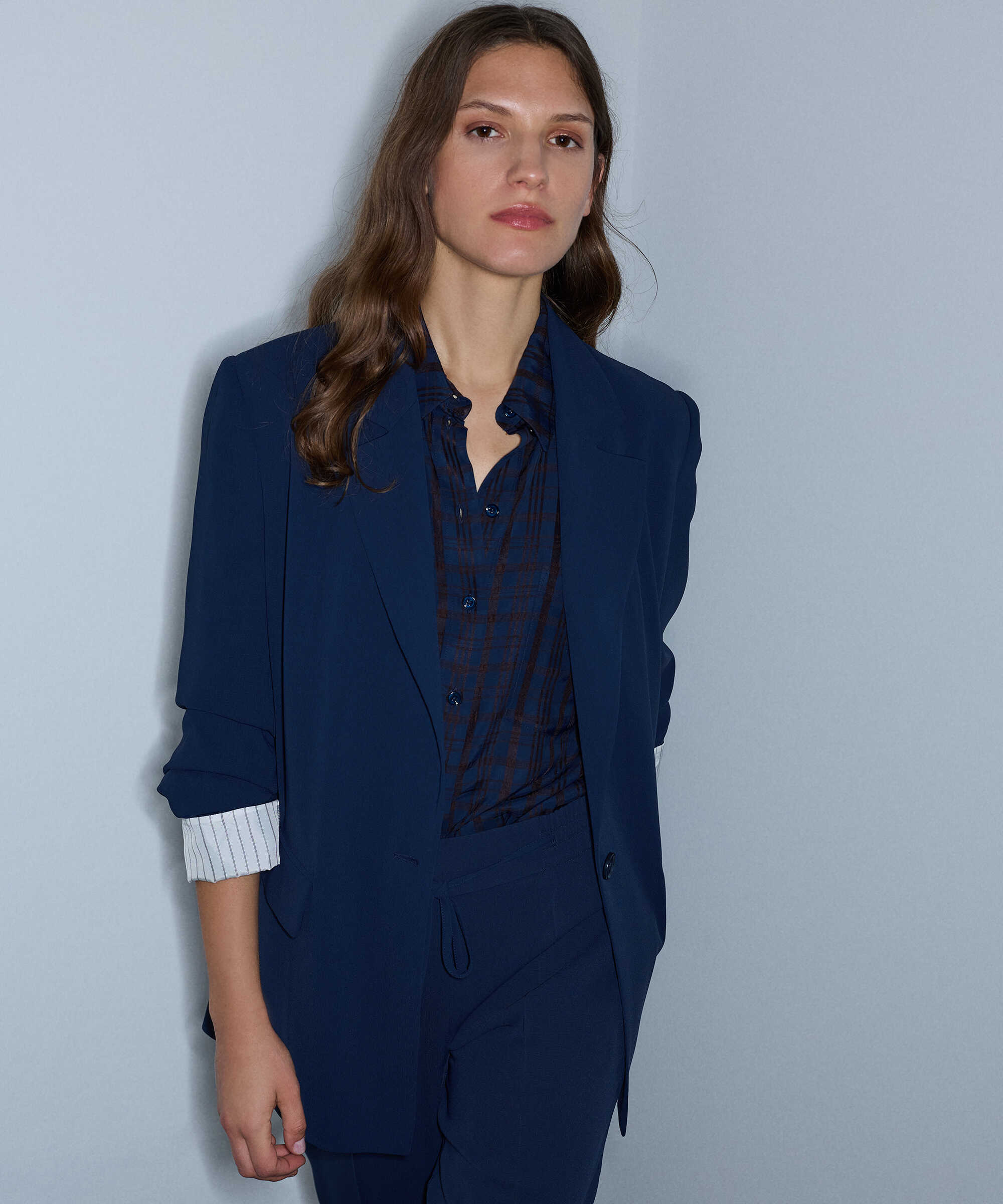 Vatkalı uzun blazer - IW6260005125015 - Lacivert Ceket