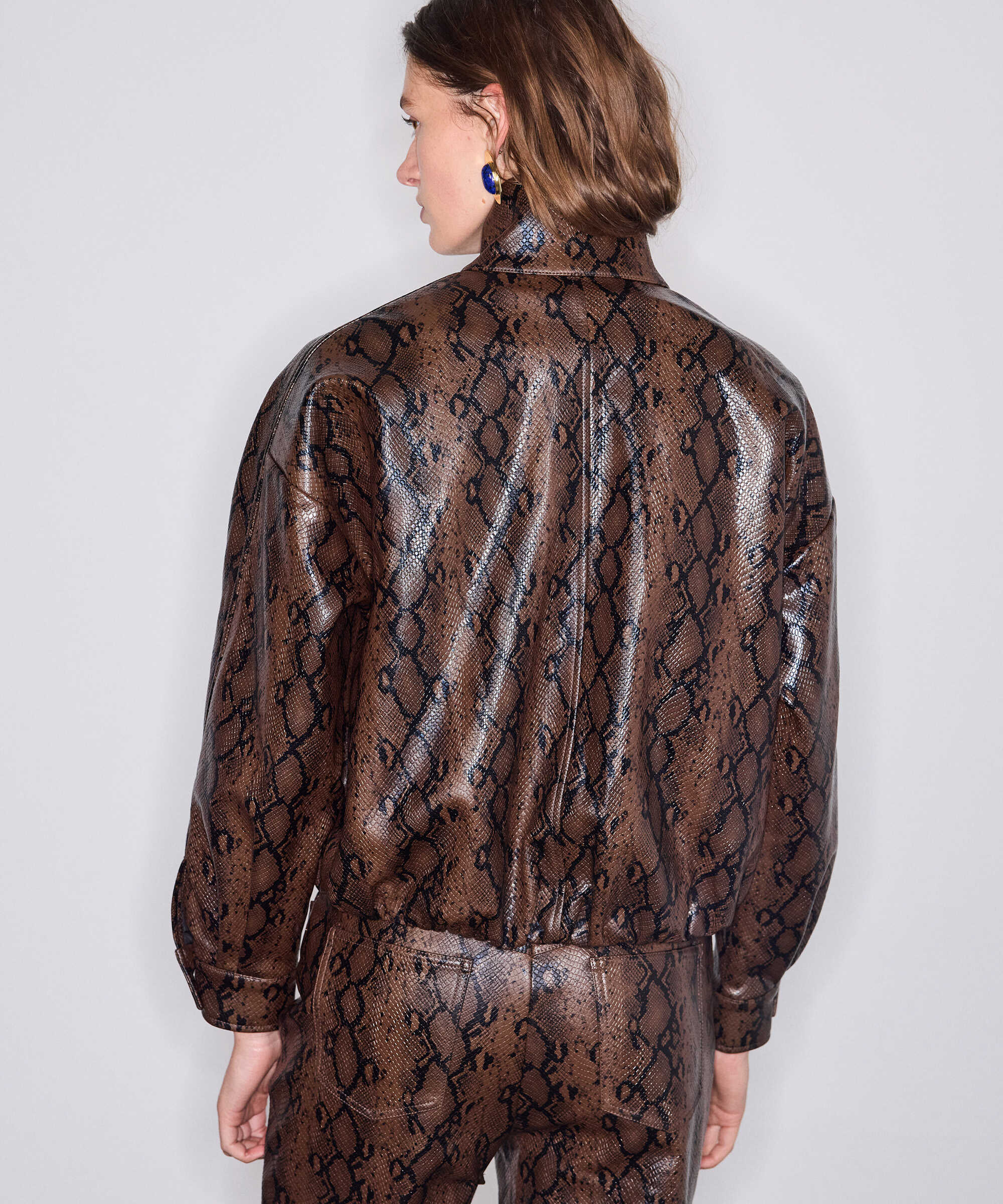 Yılan derisi desen ceket - IW6260005169074 - Kahverengi Ceket