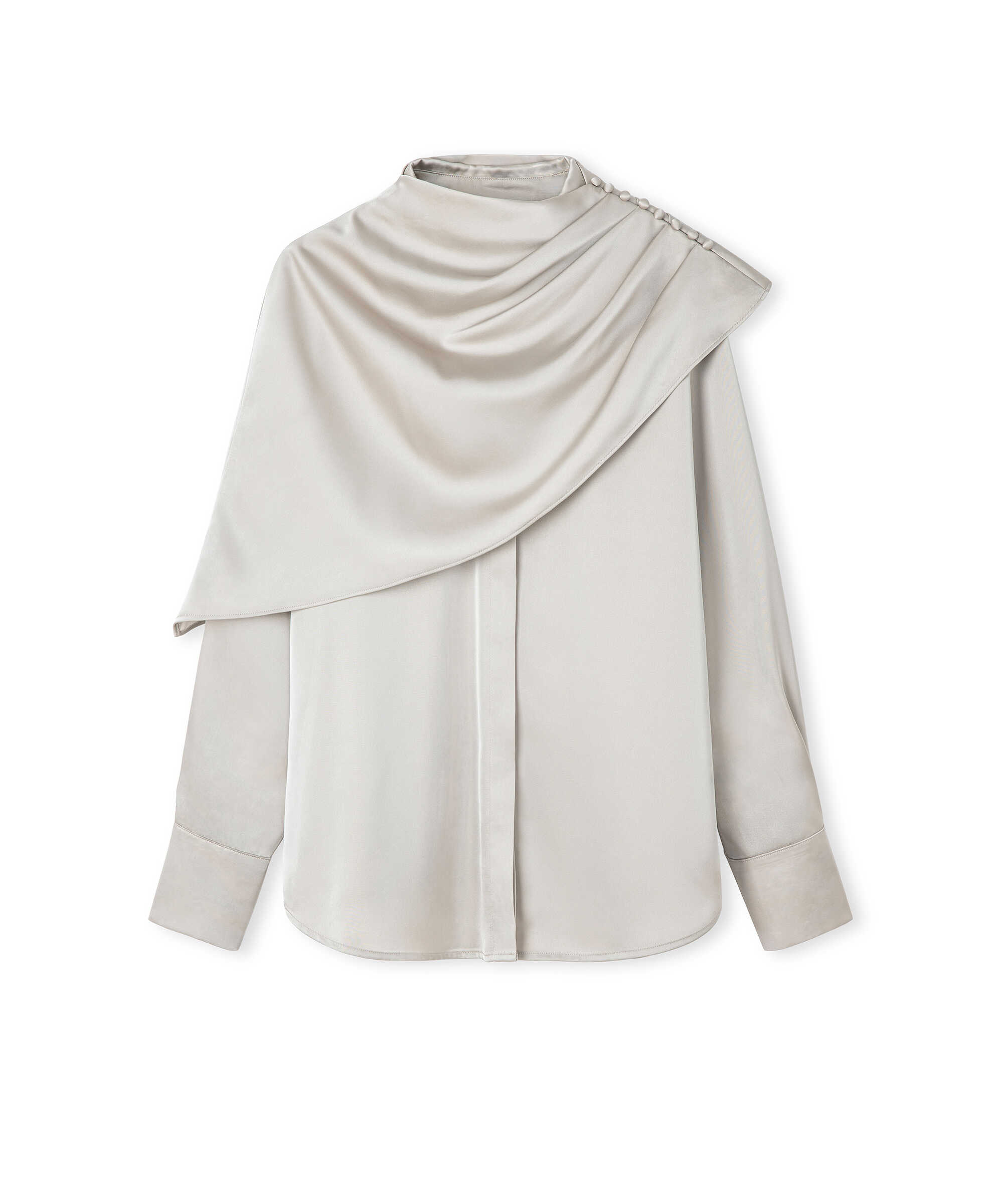 Parlak yüzeyli pelerinli bluz - IW6260006101030 - Taş undefined