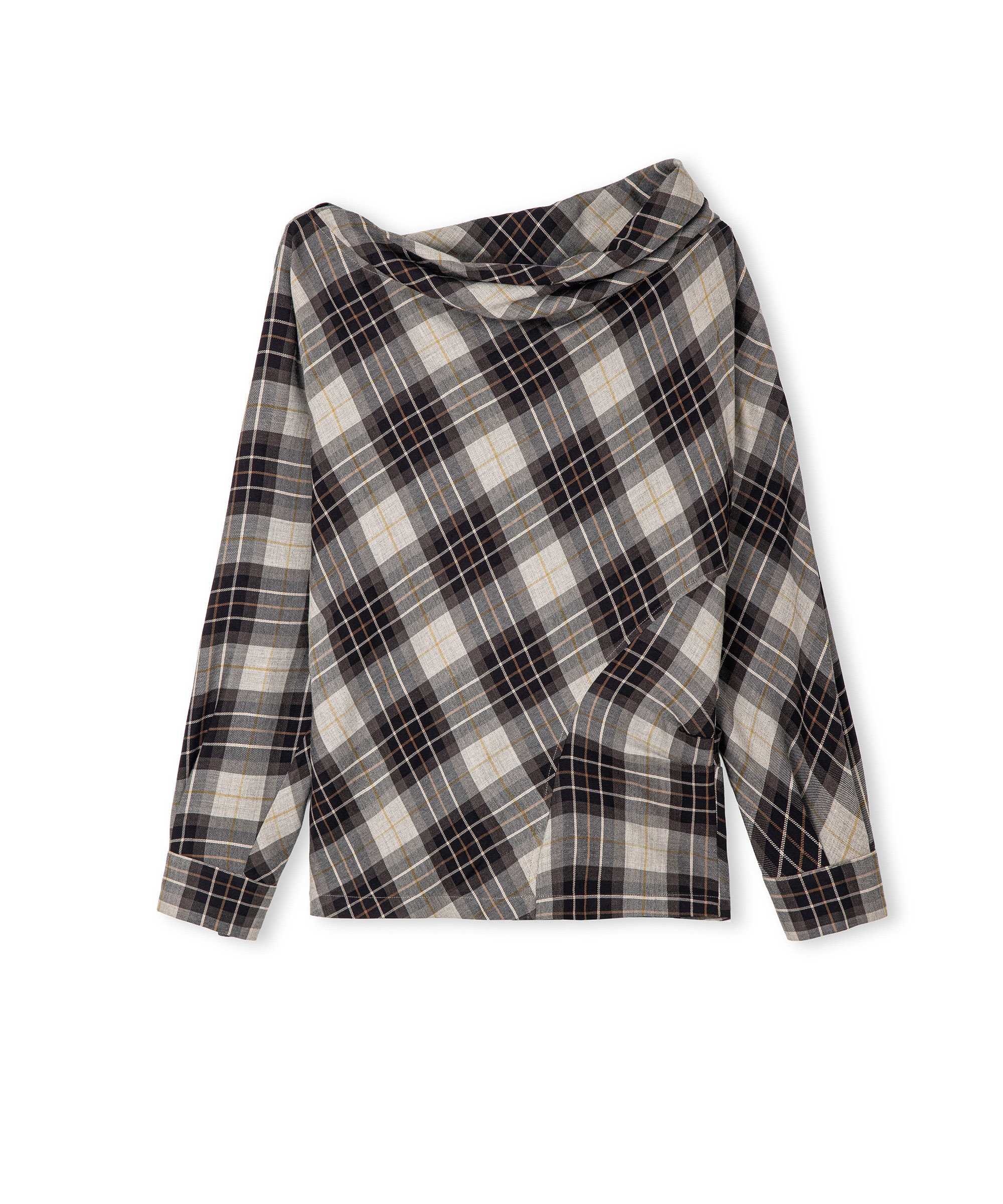 Ekose desen kayık yaka bluz - IW6260006116074 - Kahverengi undefined