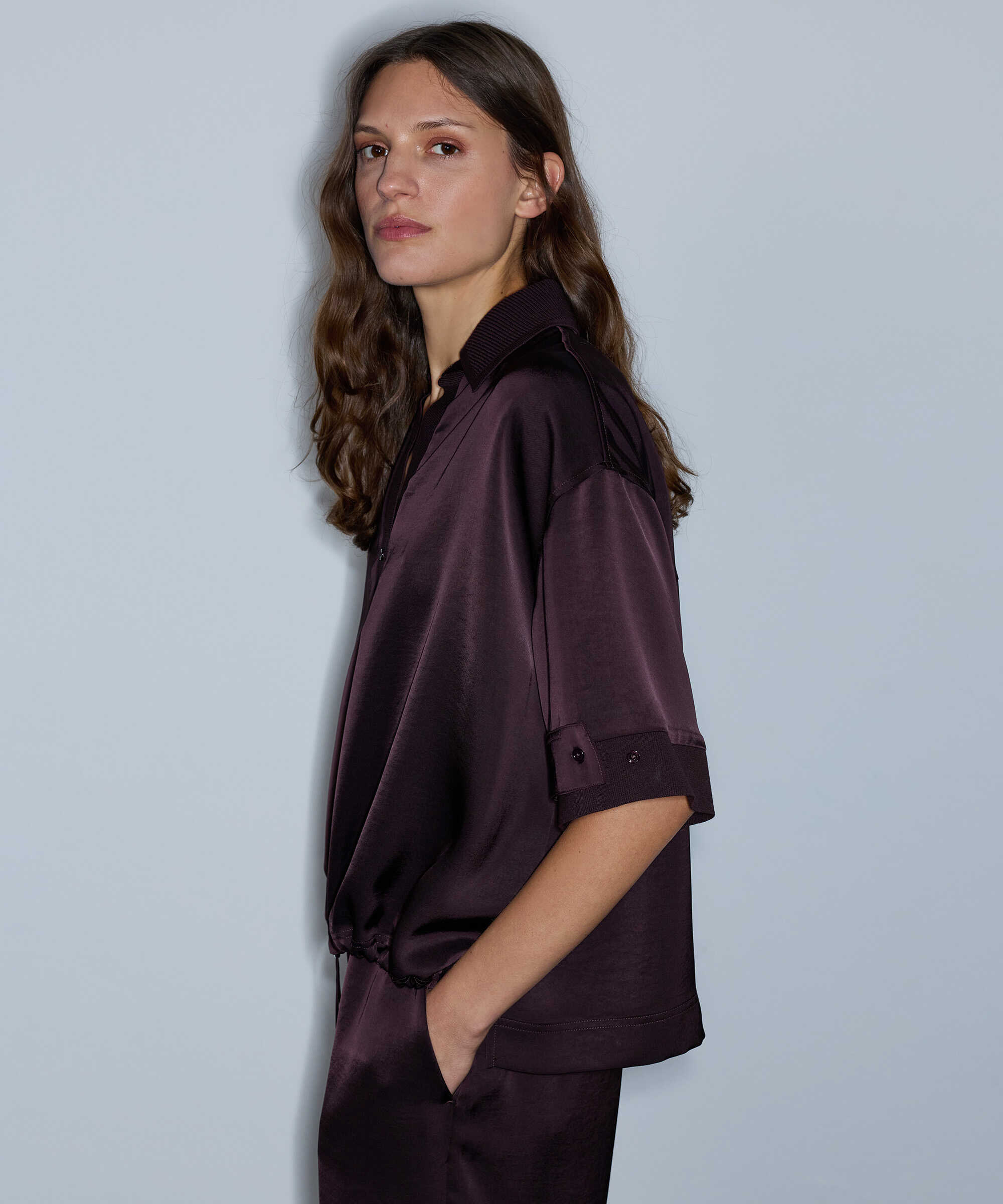 Parlak yüzeyli bluz - IW6260006122008 - Mürdüm undefined
