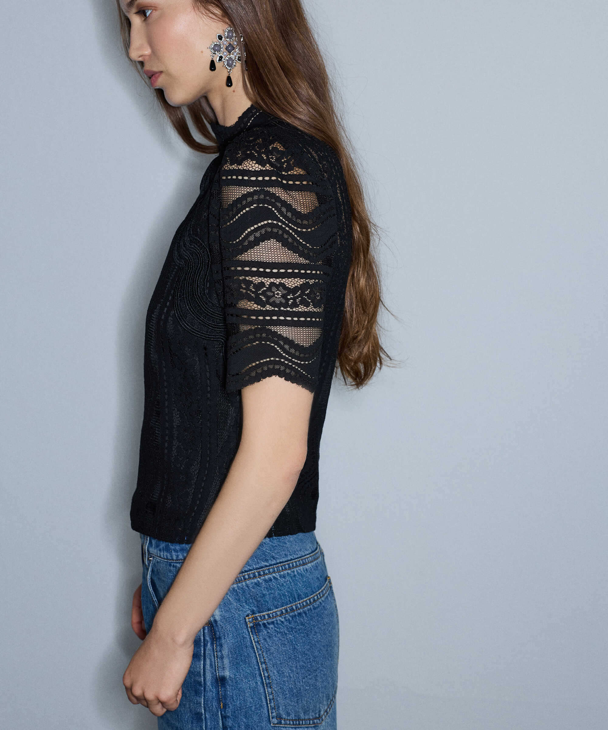Dantel bluz - IW6260006131001 - Siyah undefined