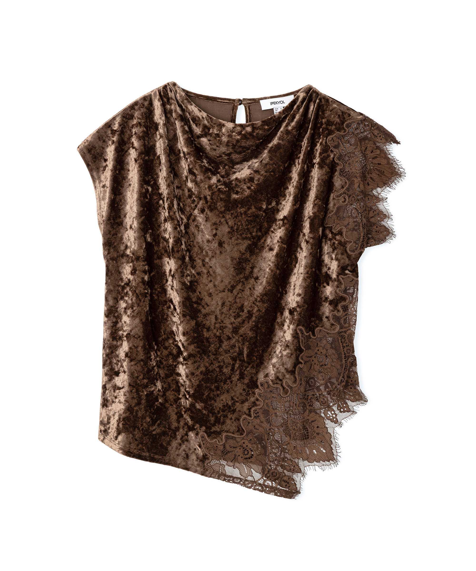Dantel mix kadife bluz - IW6260006141074 - Kahverengi Bluz