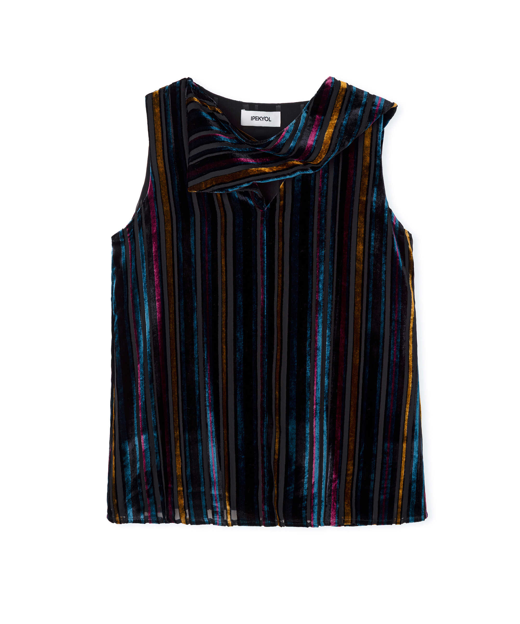 Çizgili kadife bluz - IW6260006146015 - Lacivert Bluz