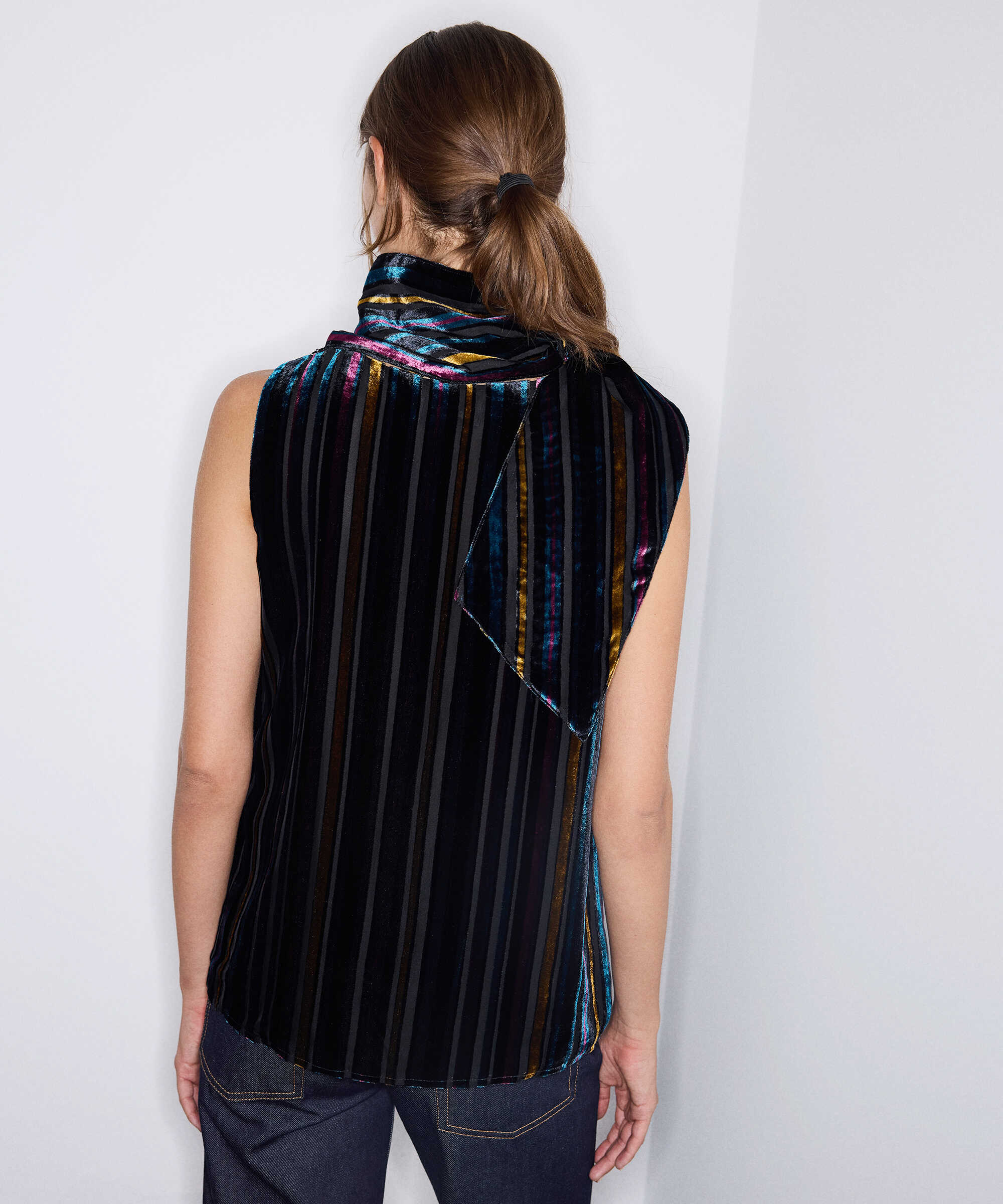 Çizgili kadife bluz - IW6260006146015 - Lacivert Bluz