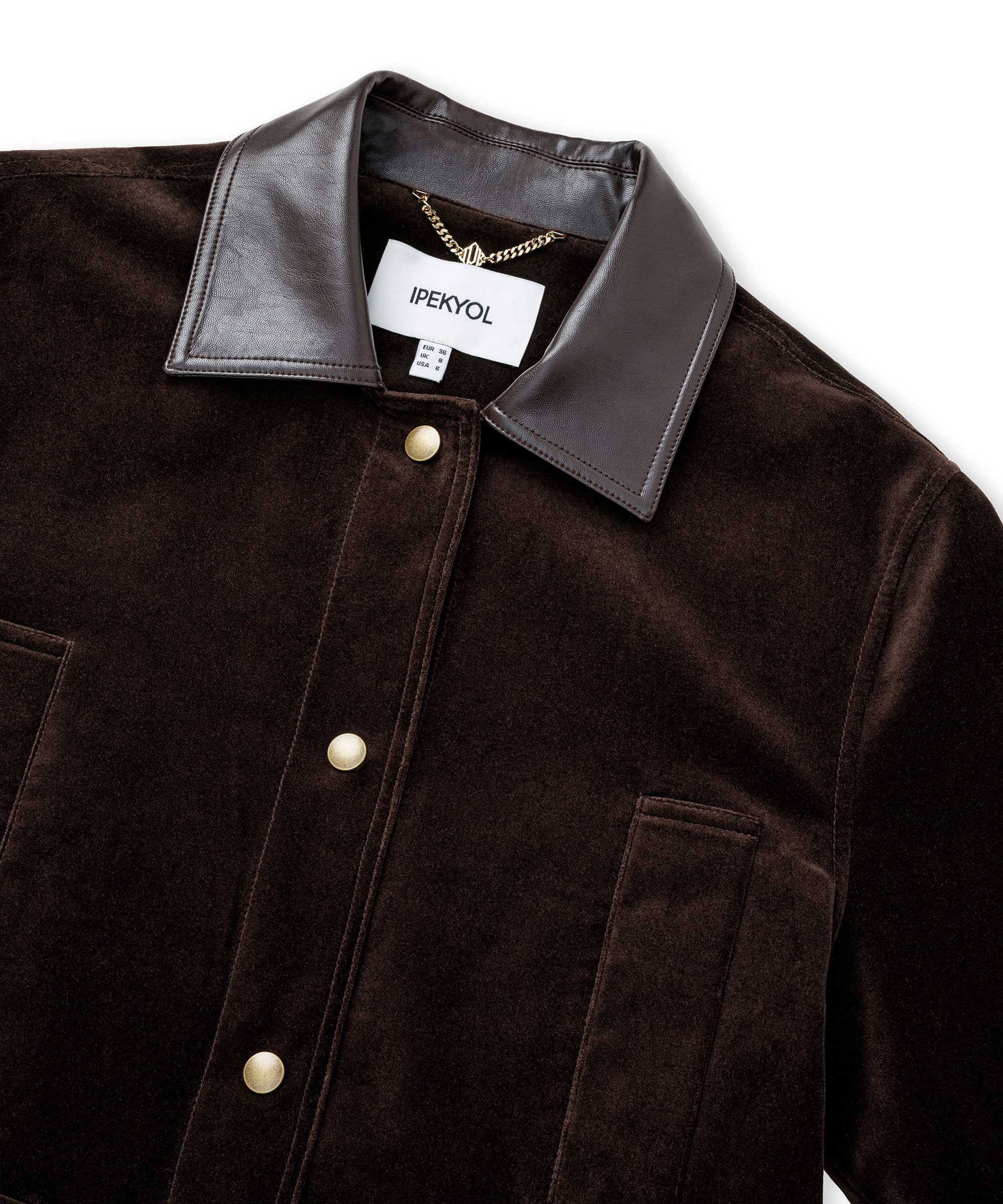 Kontrast yaka kadife mont - IW6260012090074 - Kahverengi Mont