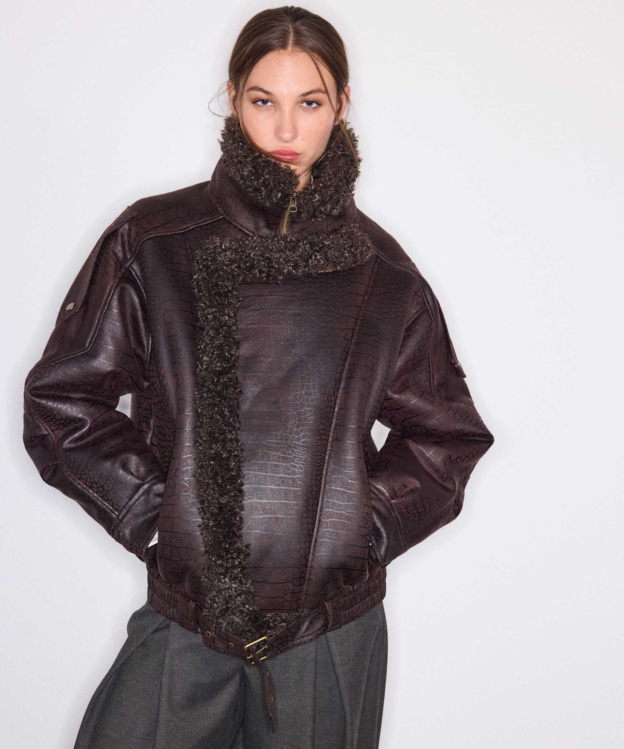 Kumaş mix biker mont - IW6260012104074 - Kahverengi Mont