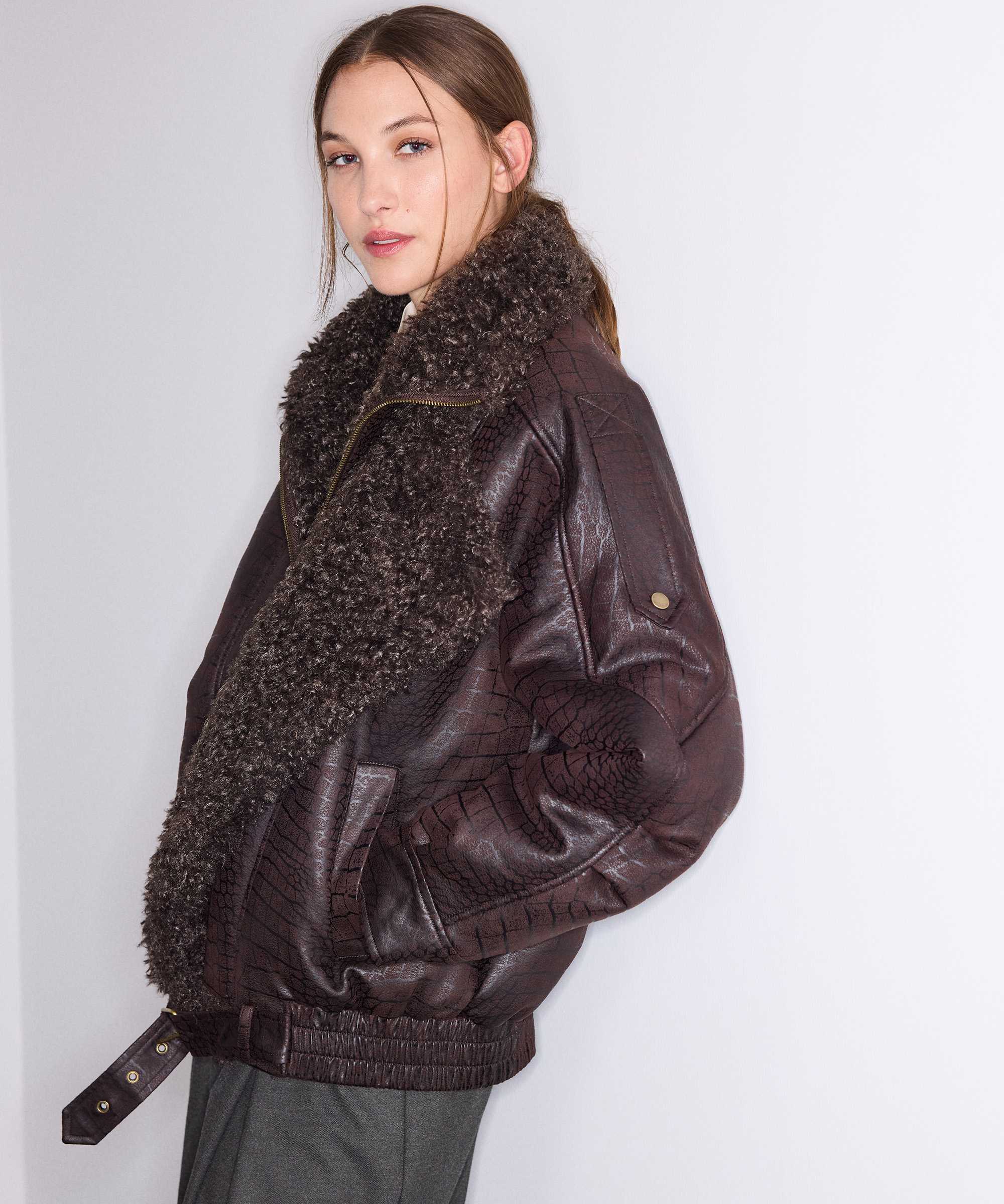 Kumaş mix biker mont - IW6260012104074 - Kahverengi Mont