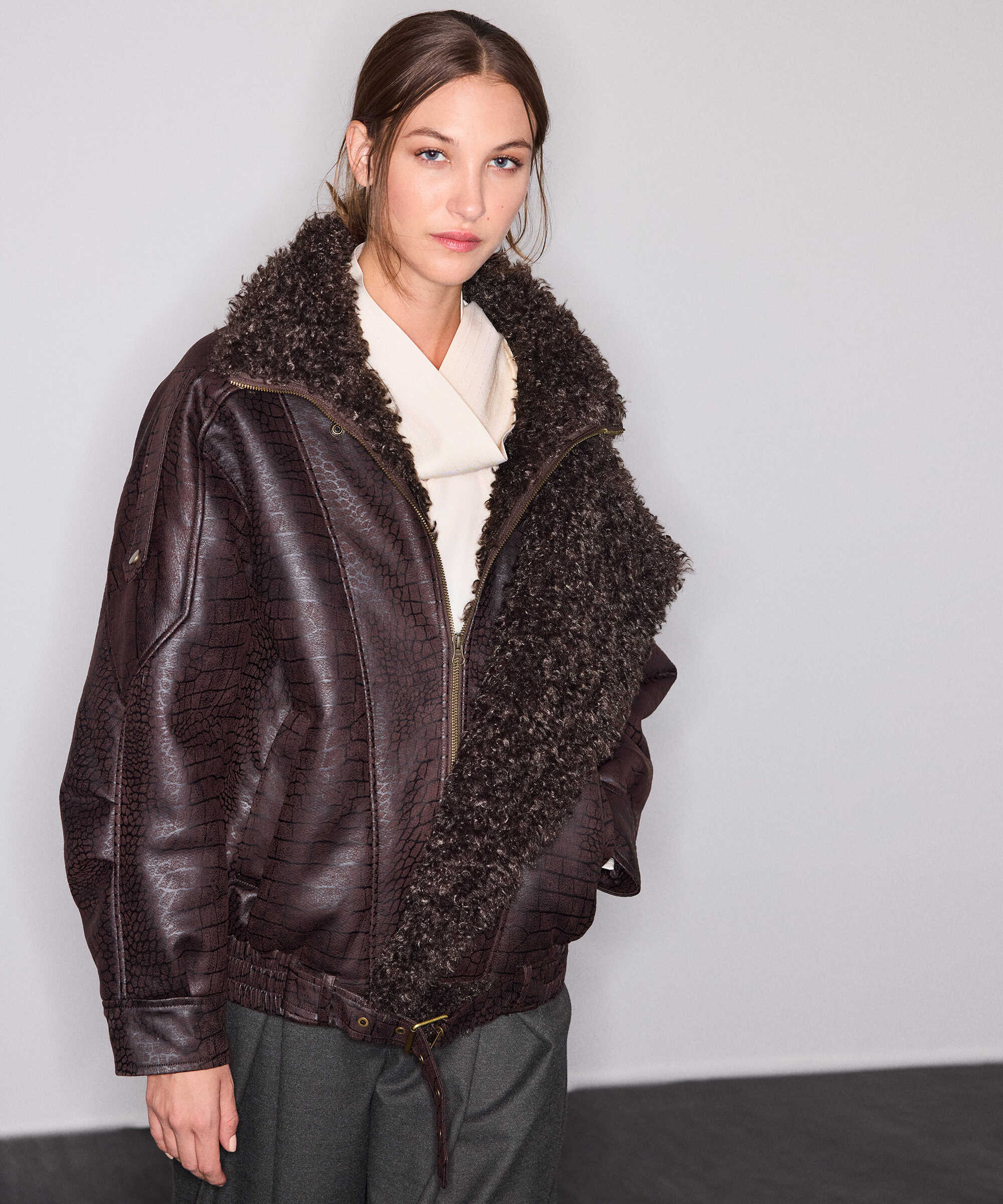 Kumaş mix biker mont - IW6260012104074 - Kahverengi Mont