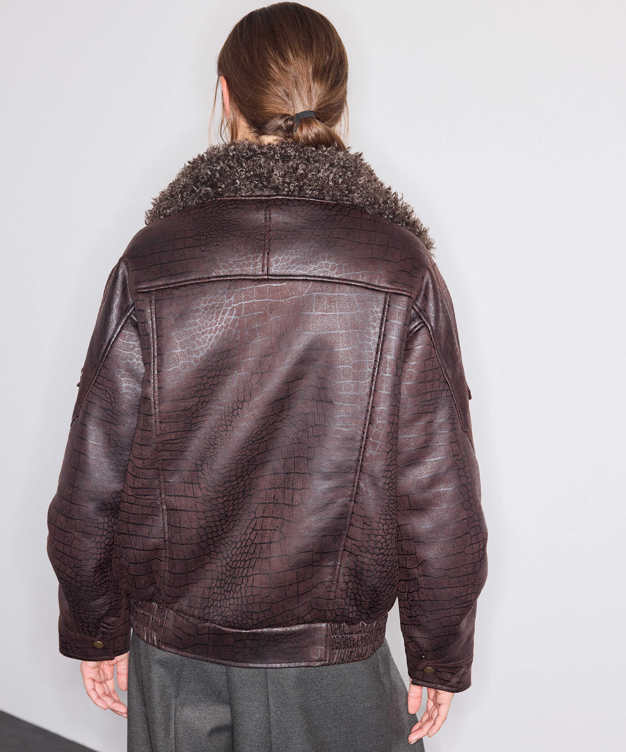 Kumaş mix biker mont - IW6260012104074 - Kahverengi Mont