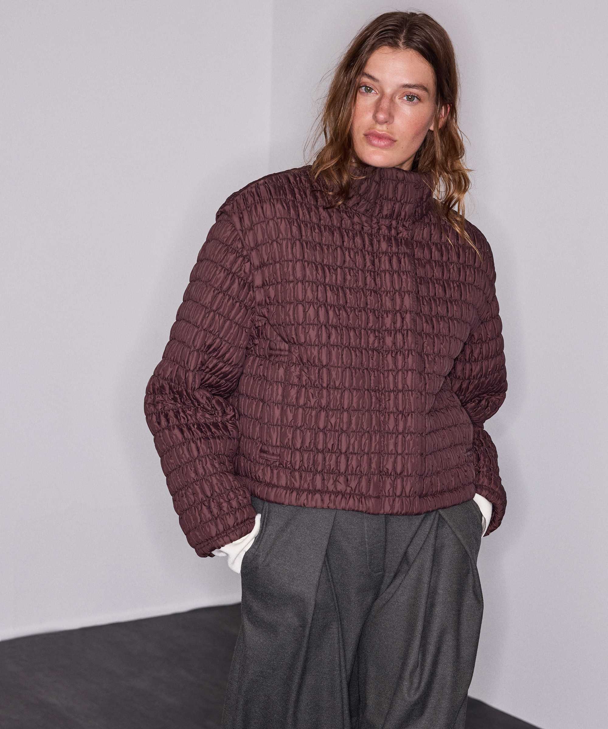 Kapitone şişme mont - IW6260012408006 - Koyu Kahverengi Mont