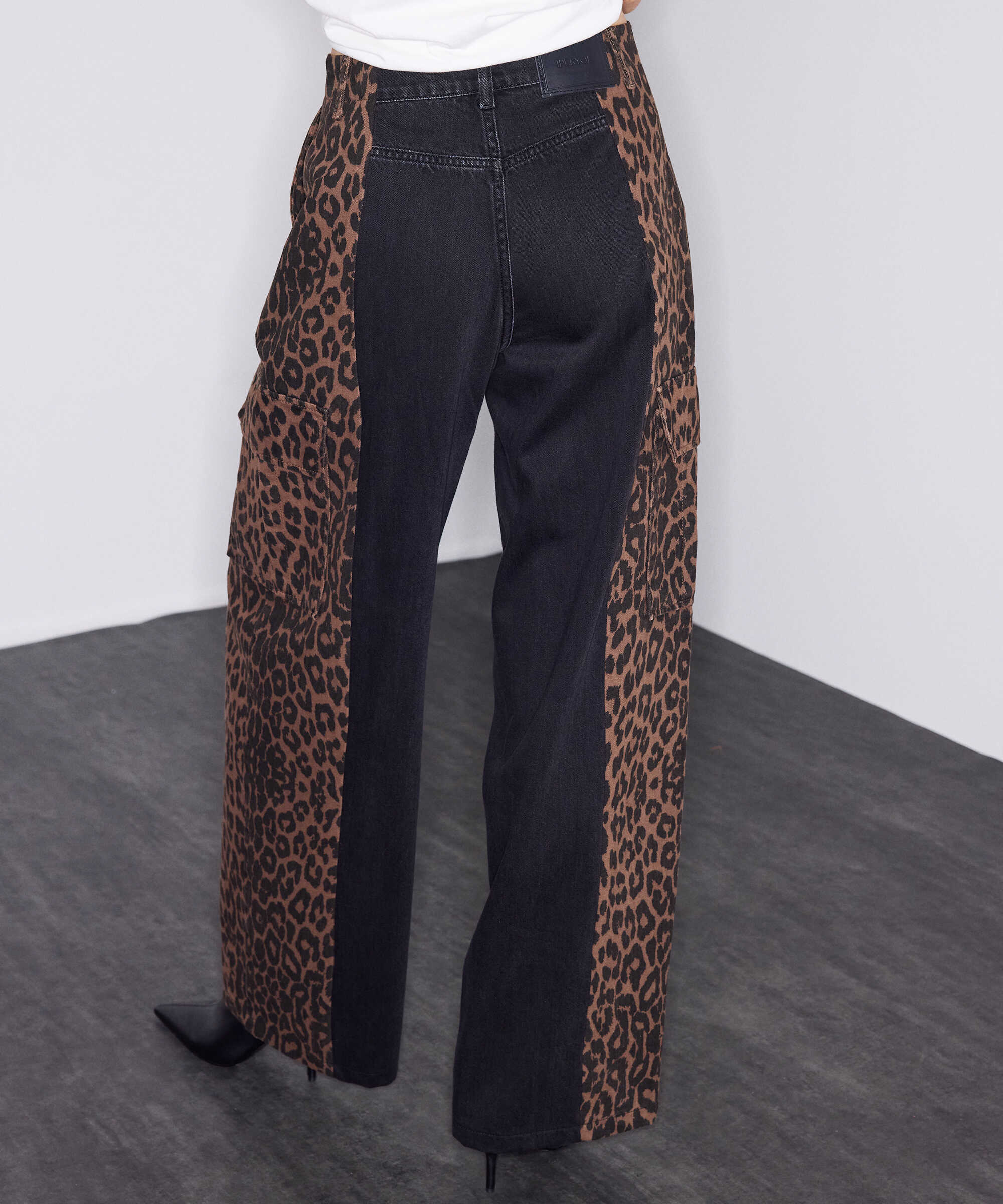 Leopar desen mix jean pantolon - IW6260018054001 - Siyah Jean Pantolon
