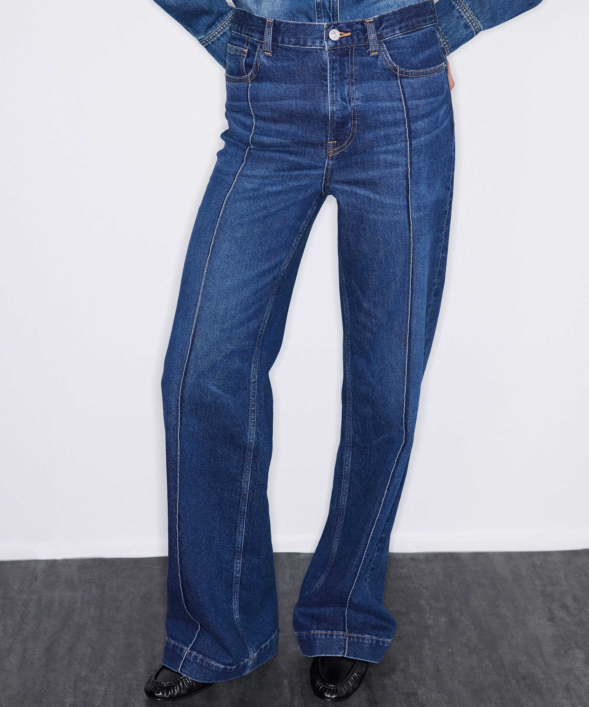 Yüksek bel wide leg jean pantolon - IW6260018058AC7 - Koyu İndigo Jean Pantolon