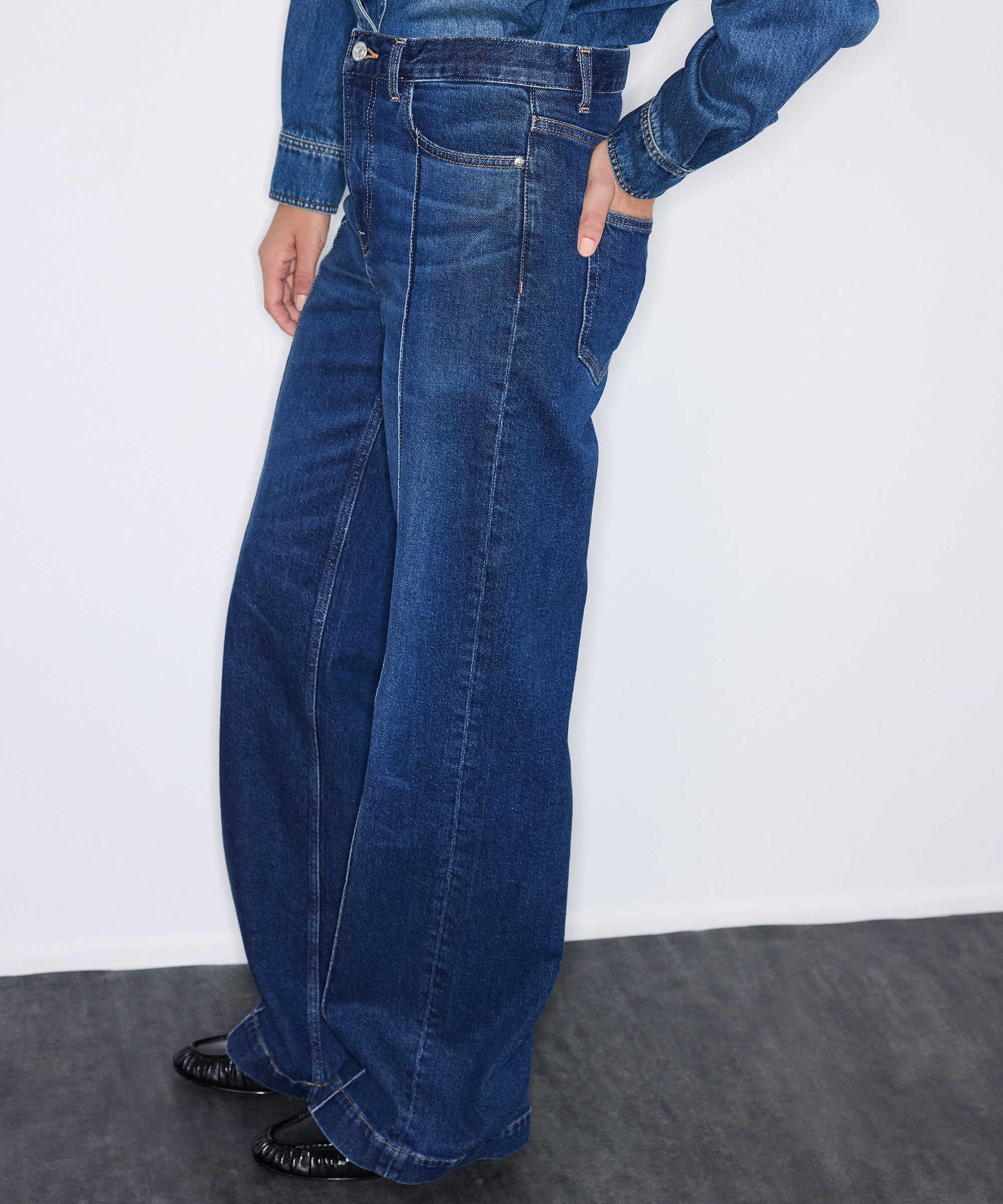 Yüksek bel wide leg jean pantolon - IW6260018058AC7 - Koyu İndigo Jean Pantolon
