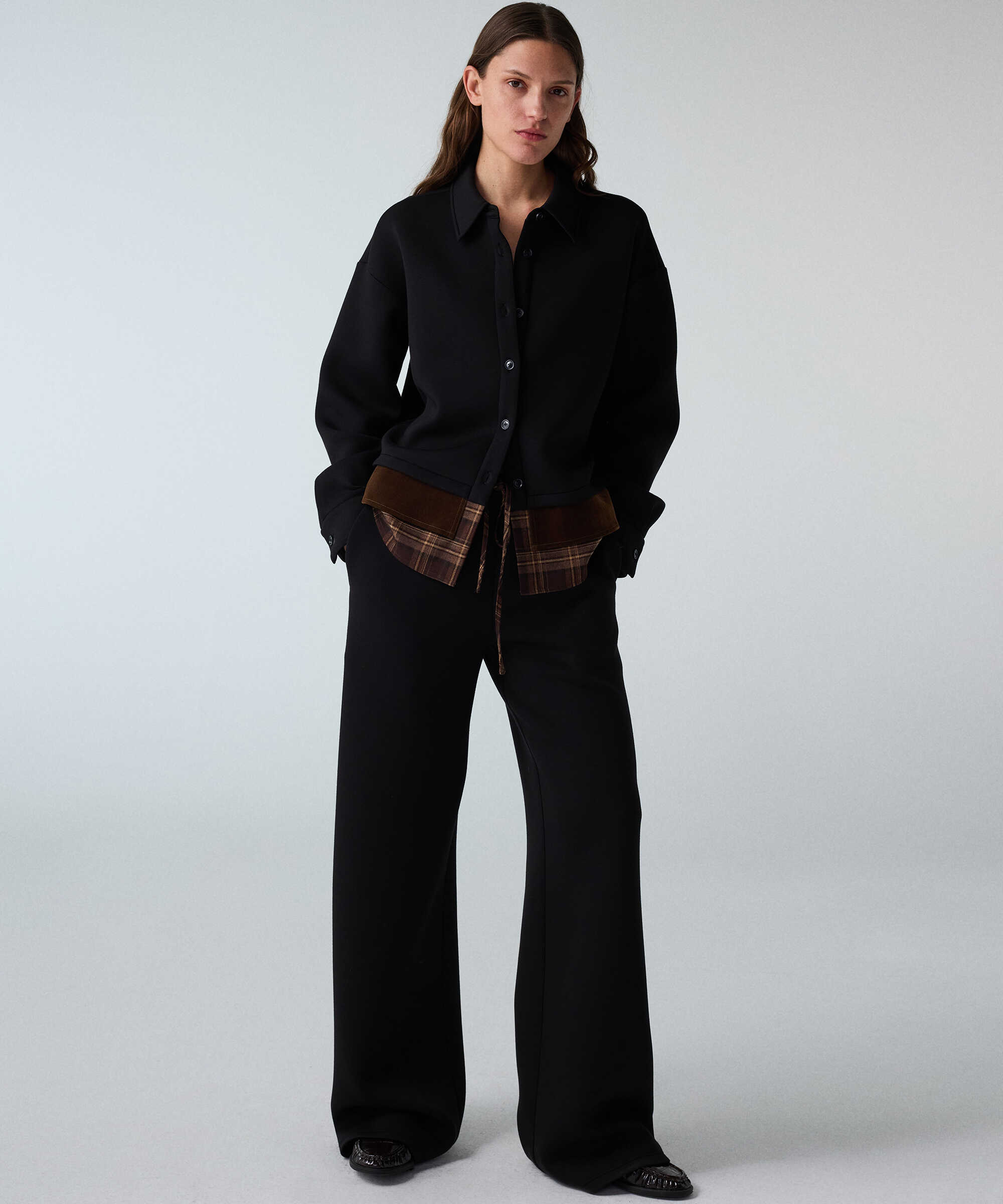 Kontrast katmanlı oversize gömlek - IW6260025144001 - Siyah GOMLEK