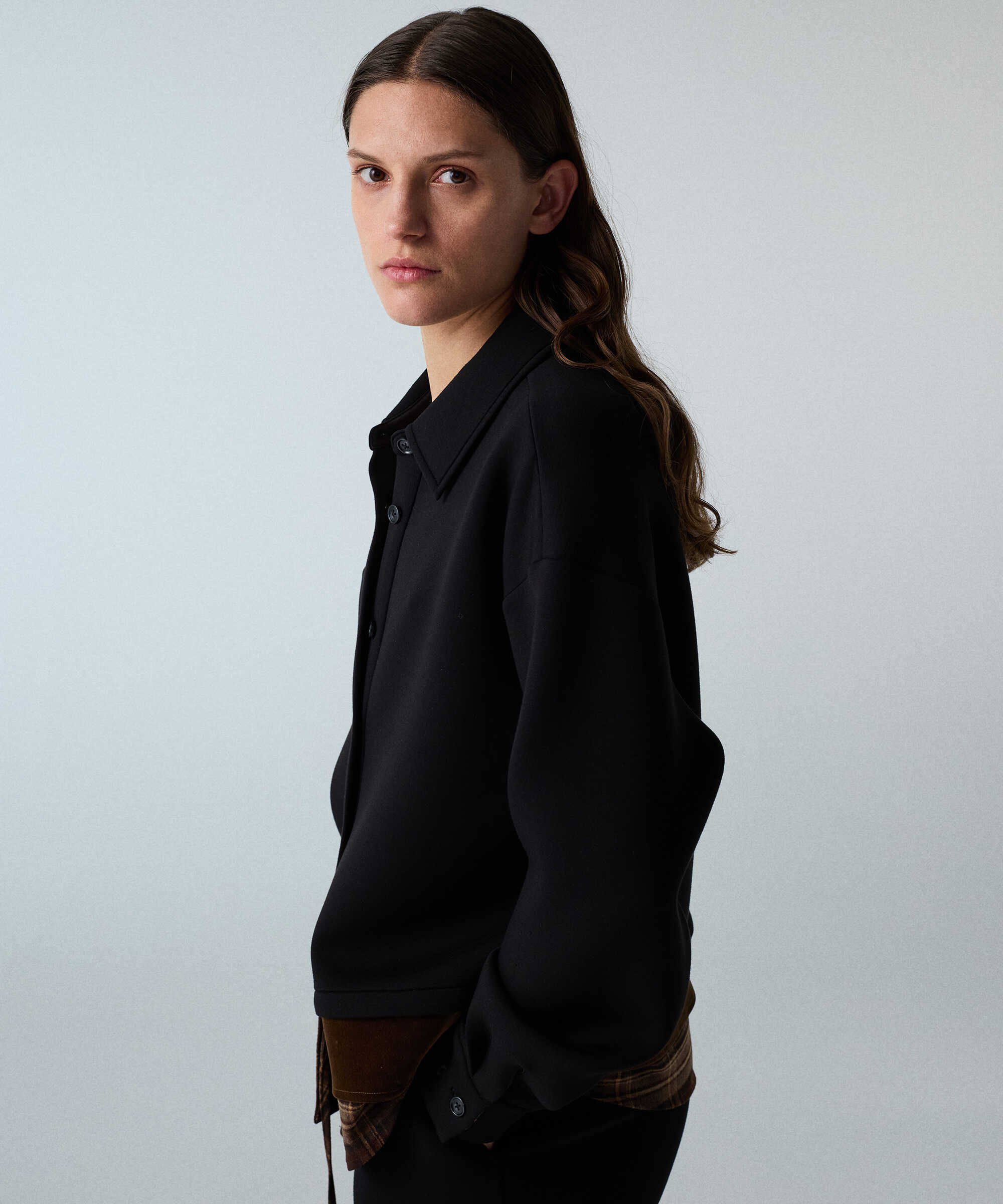 Kontrast katmanlı oversize gömlek - IW6260025144001 - Siyah GOMLEK