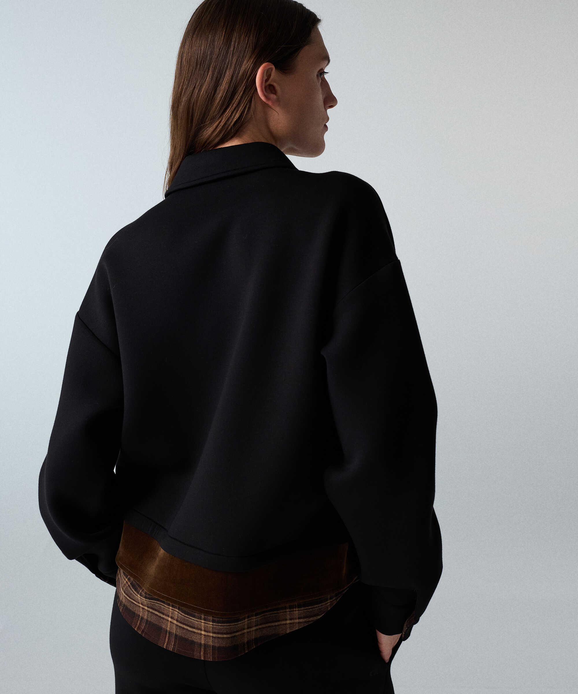 Kontrast katmanlı oversize gömlek - IW6260025144001 - Siyah GOMLEK