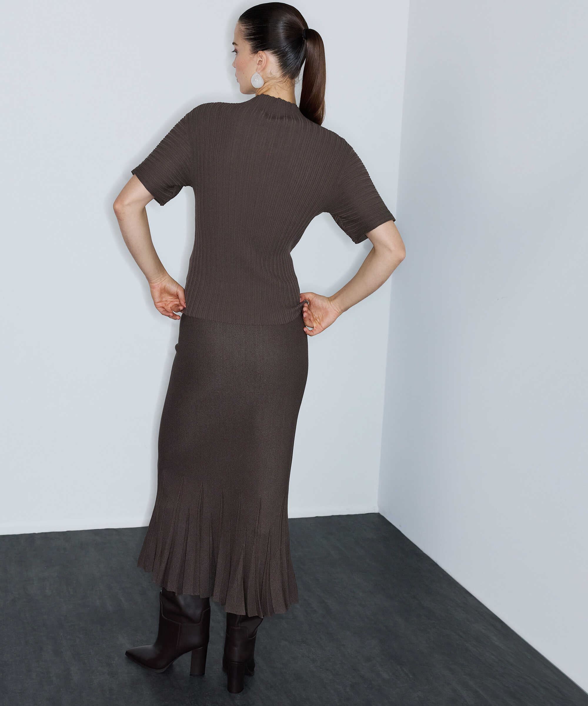Dar kesim ribanalı triko - IW6260050101957 - Koyu Vizon Triko