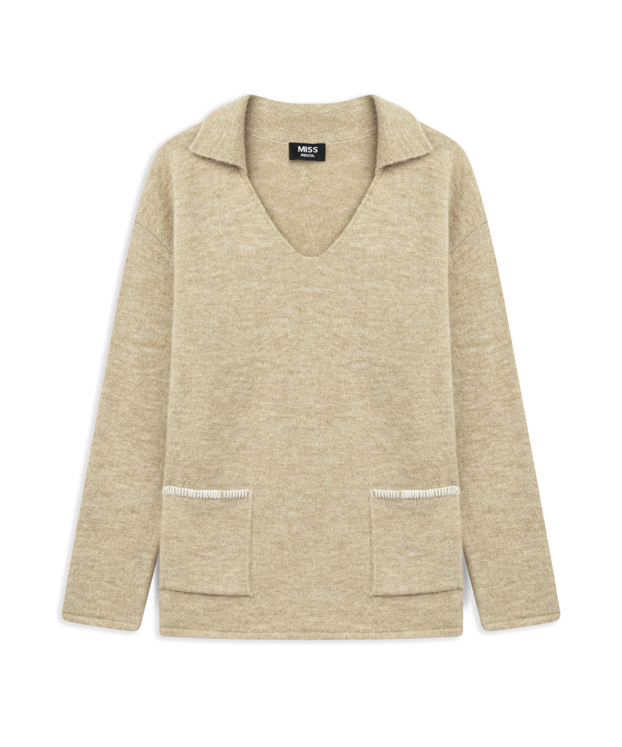 Kontrast dikişli oversize kazak - IW6260050113014 - Vizon Triko