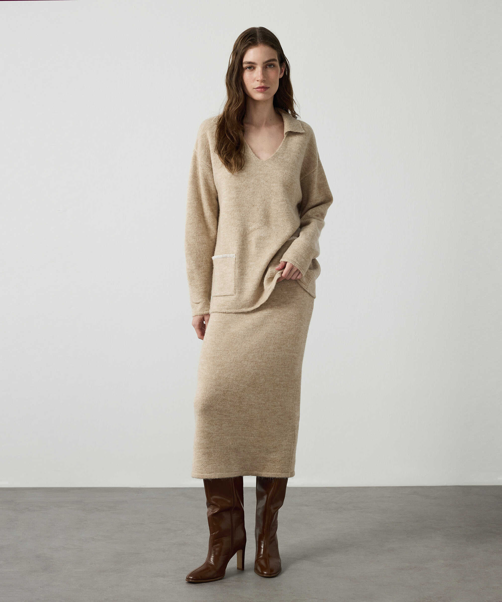 Kontrast dikişli oversize kazak - IW6260050113014 - Vizon Triko