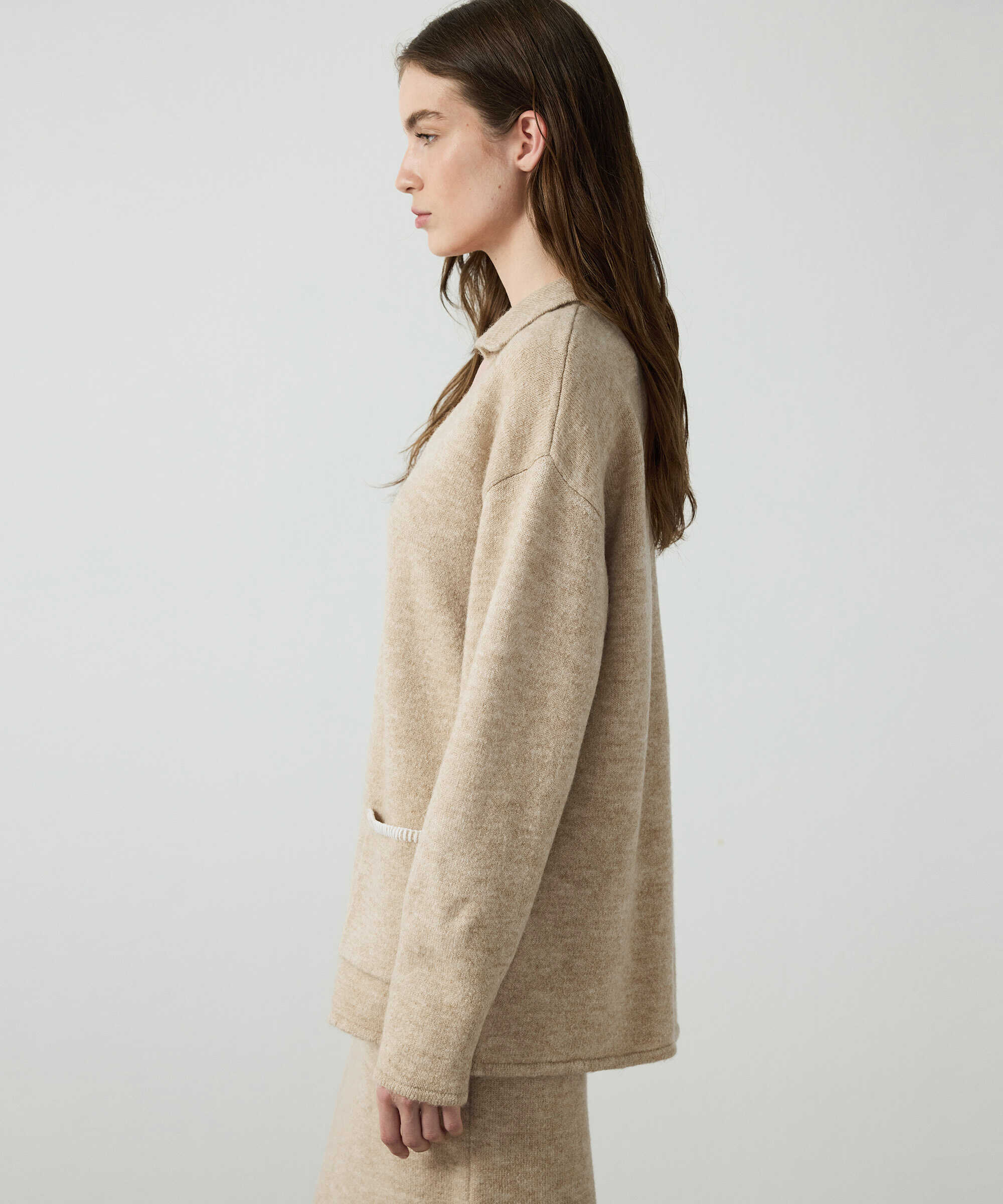 Kontrast dikişli oversize kazak - IW6260050113014 - Vizon Triko