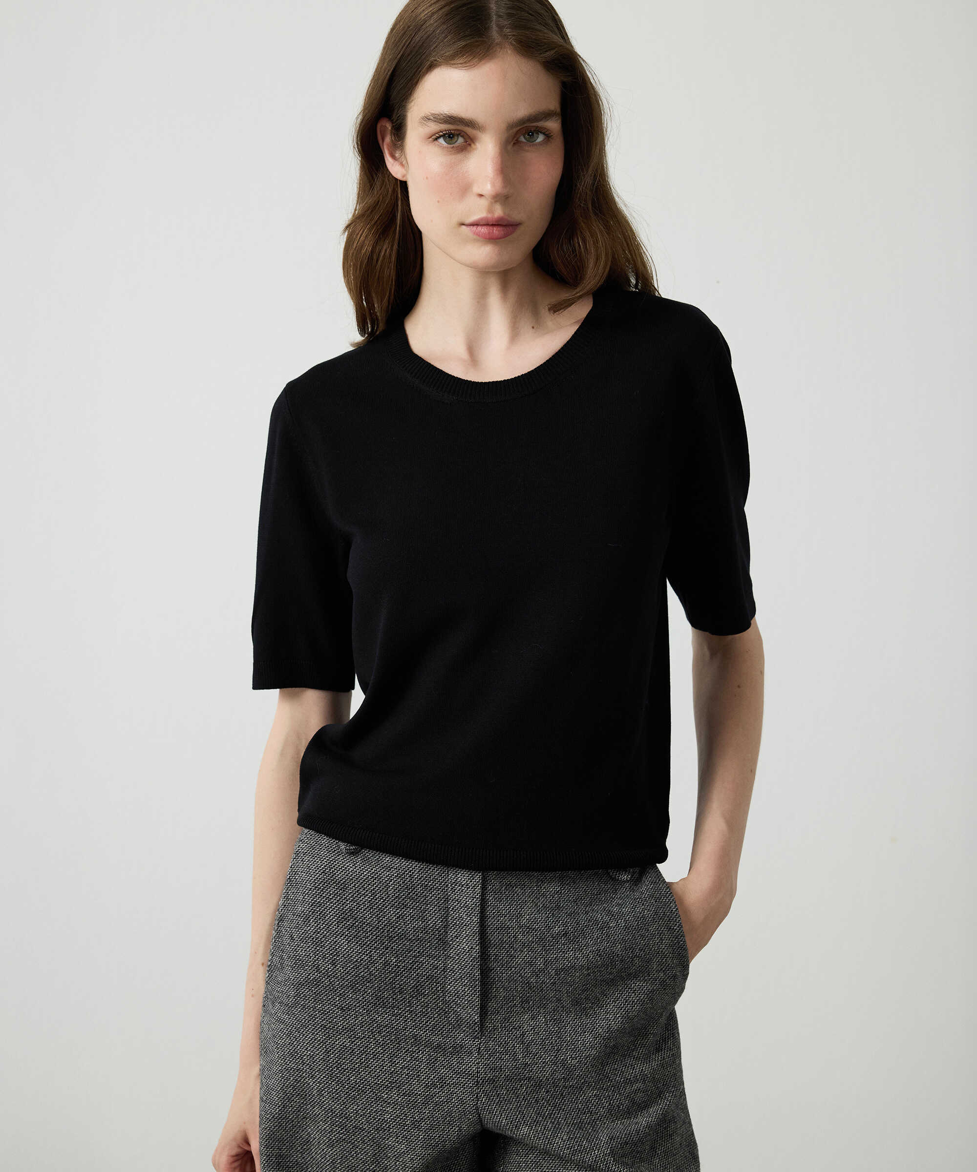 Bisiklet yaka basic triko - IW6260050126001 - Siyah Triko