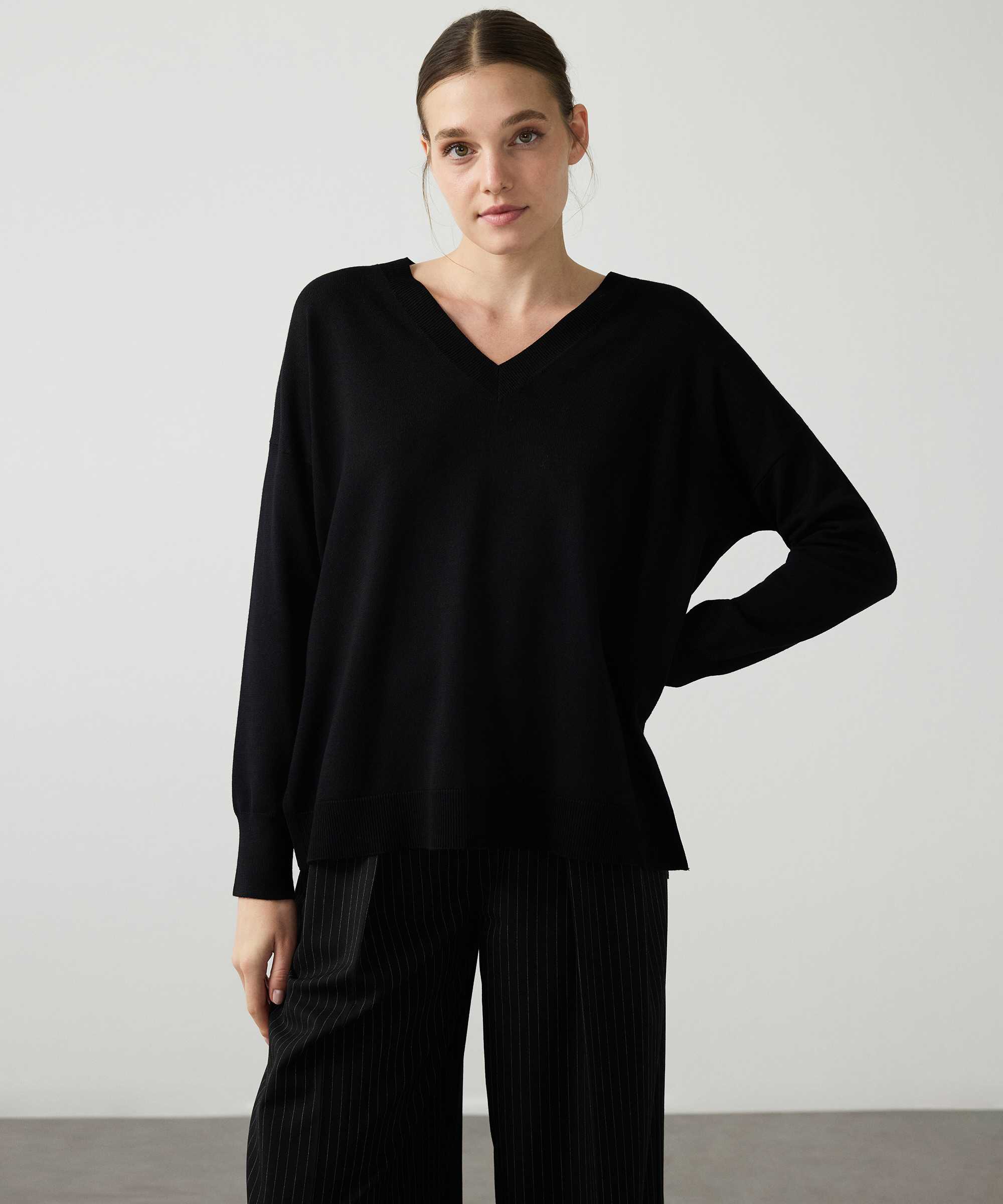 V yaka basic triko - IW6260050131001 - Siyah Triko