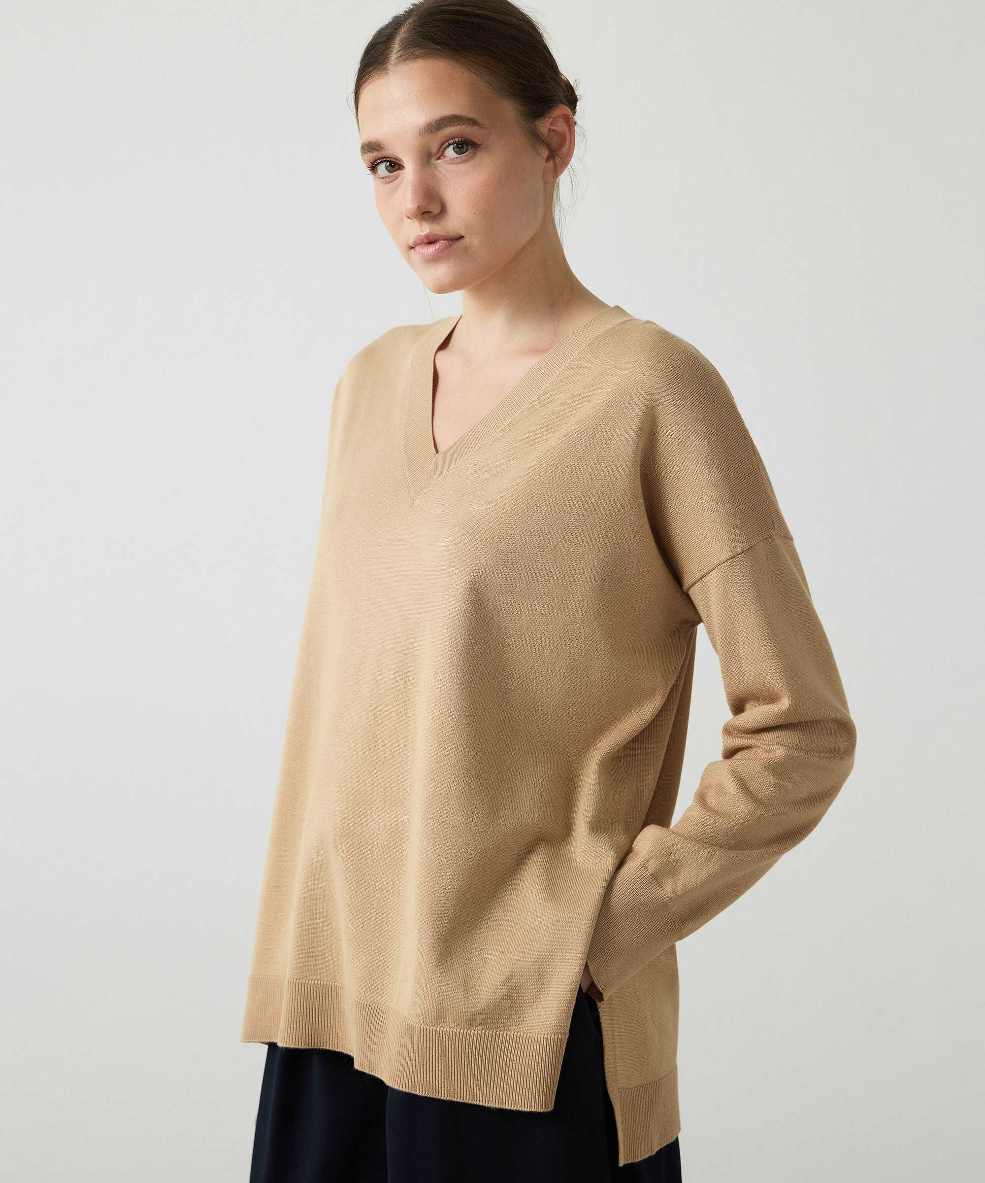 V yaka basic triko - IW6260050131027 - Kamel Kazak | Triko