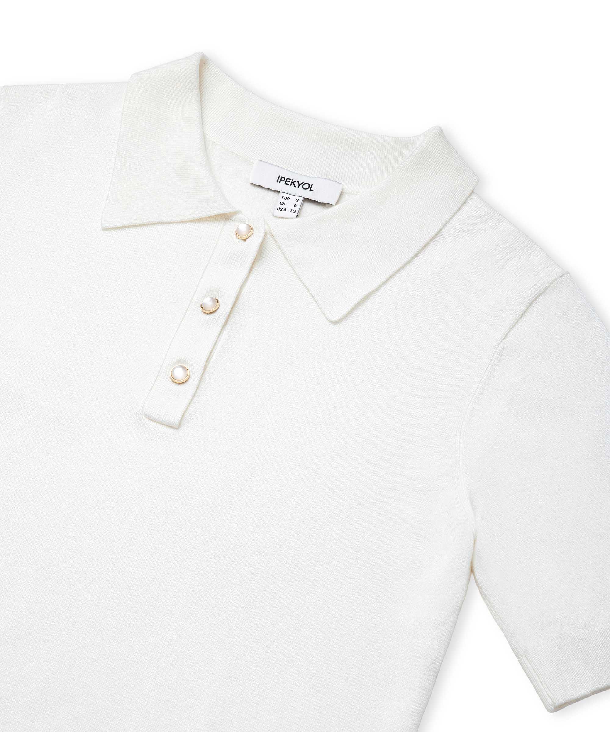 Polo yaka triko - IW6260050177018 - Ekru Triko