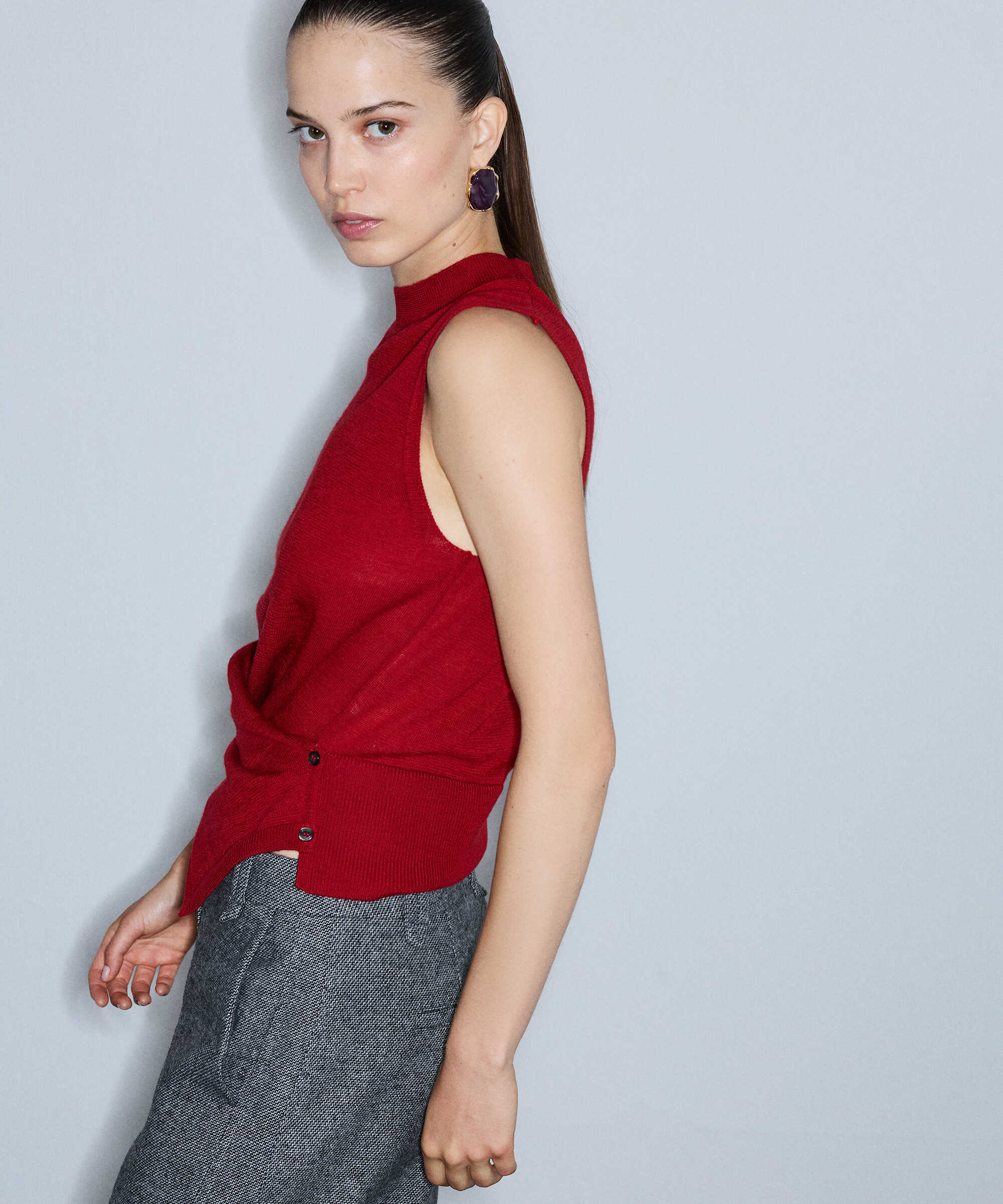 Asimetrik triko - IW6260050180034 - Kırmızı Triko