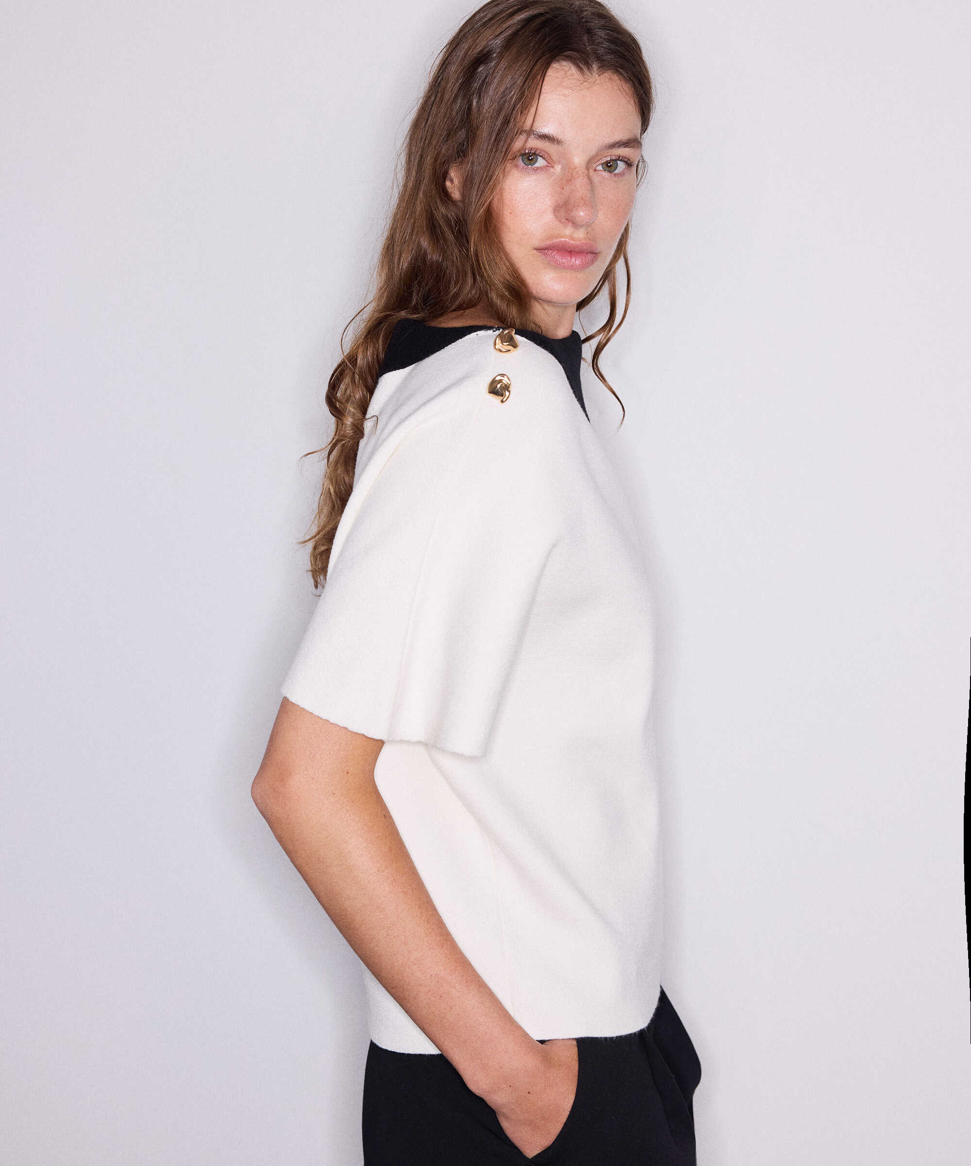 Asimetrik colorblock triko - IW6260050197018 - Ekru Triko