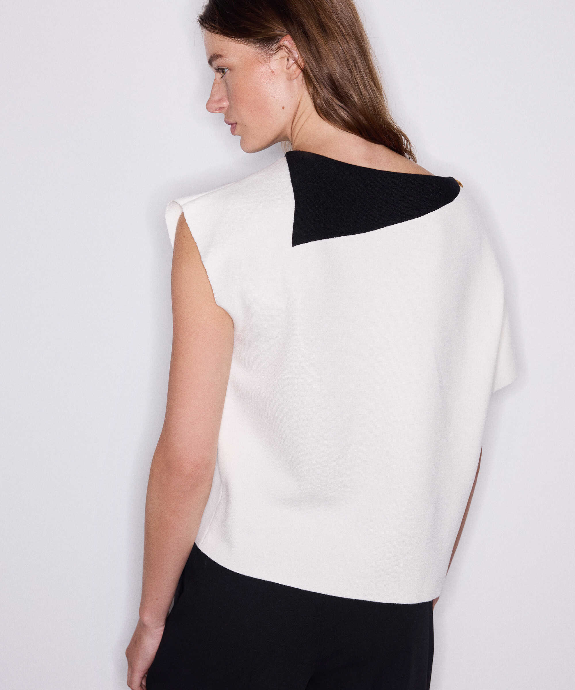 Asimetrik colorblock triko - IW6260050197018 - Ekru Triko
