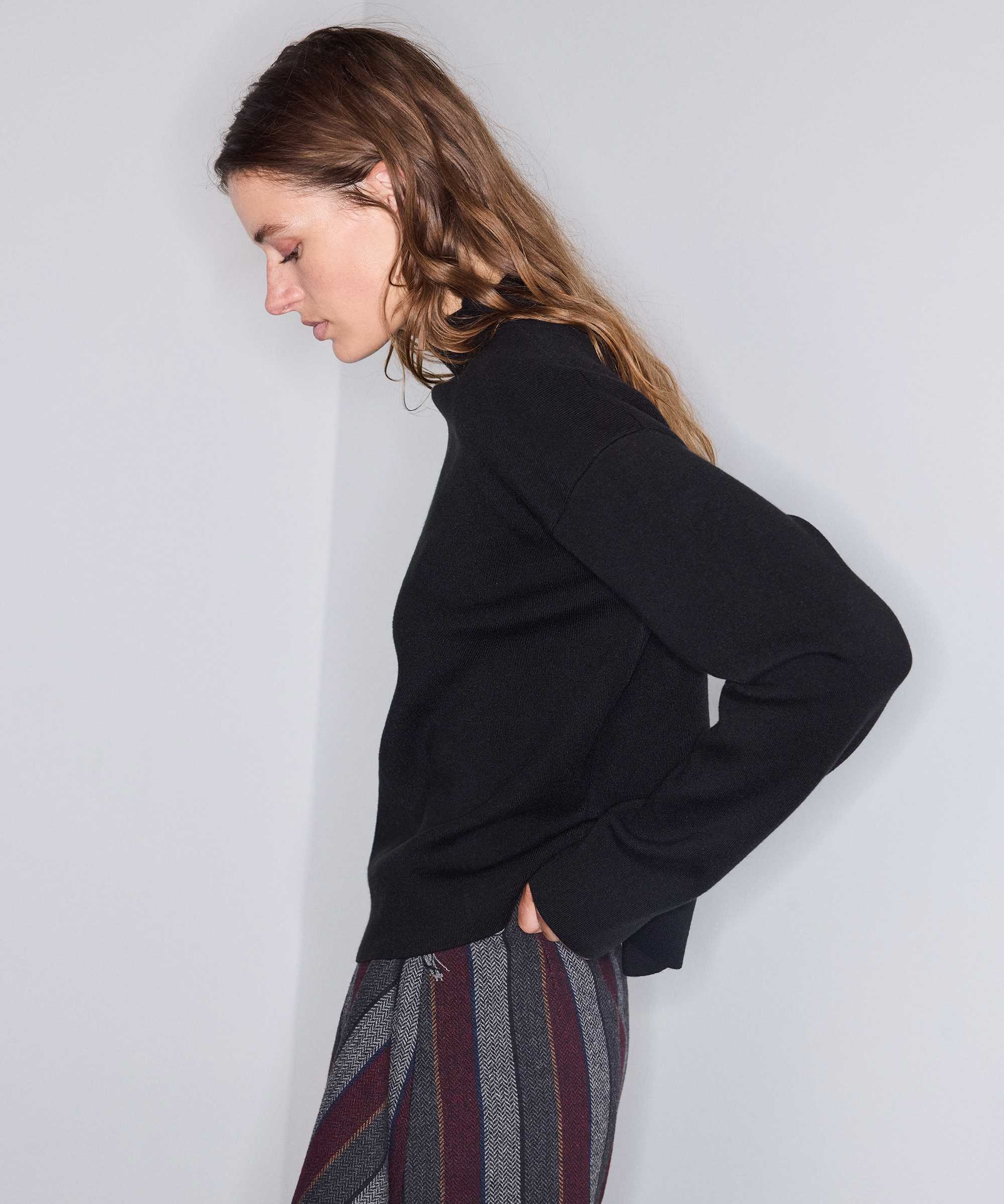 Dik yaka basic kazak - IW6260050216001 - Siyah Triko
