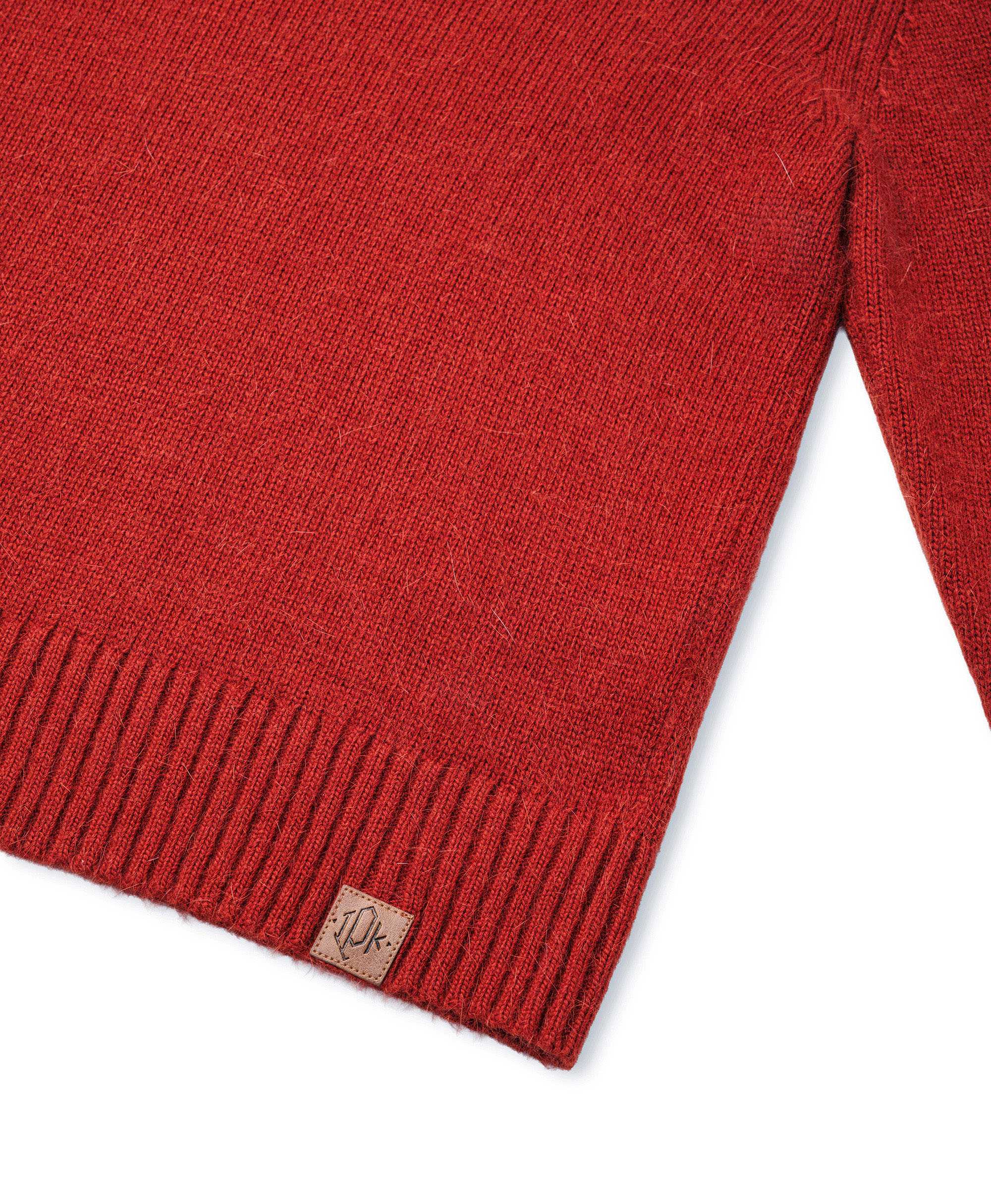 Suni süet patch li yün içerikli kazak - IW6260050223054 - Kiremit Triko