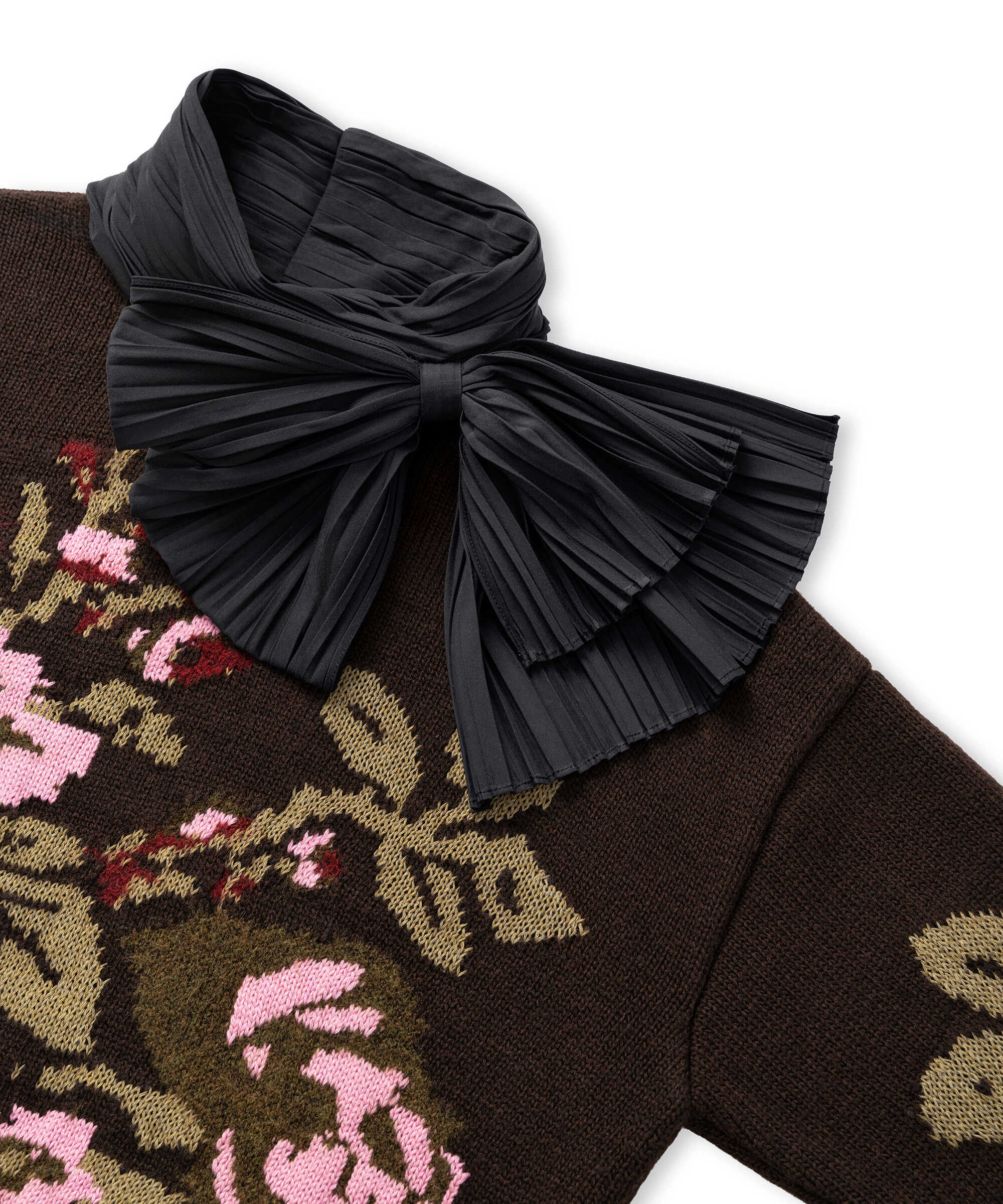 Floral jakarlı kazak - IW6260050302006 - Koyu Kahverengi Triko