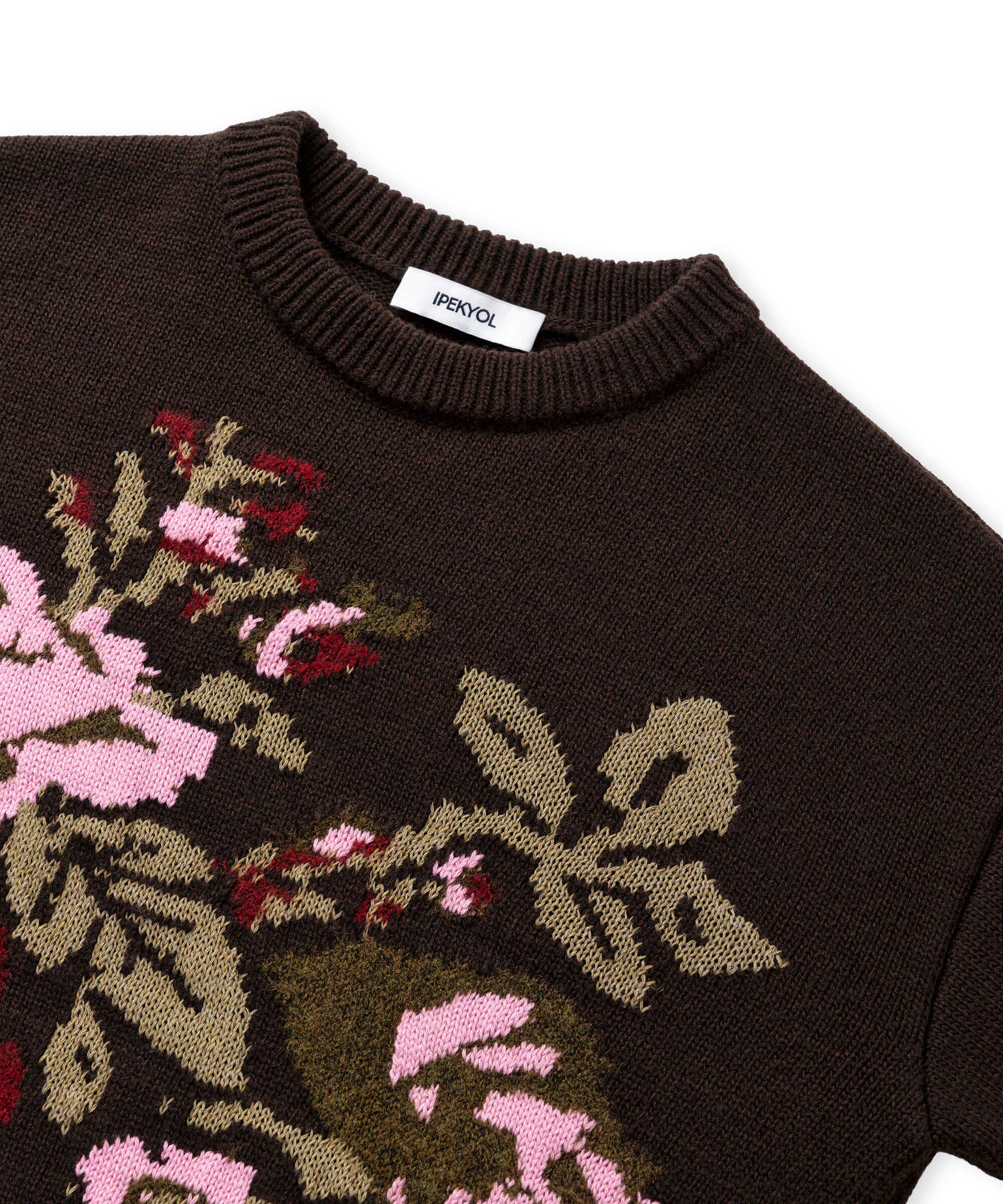 Floral jakarlı kazak - IW6260050302006 - Koyu Kahverengi Triko
