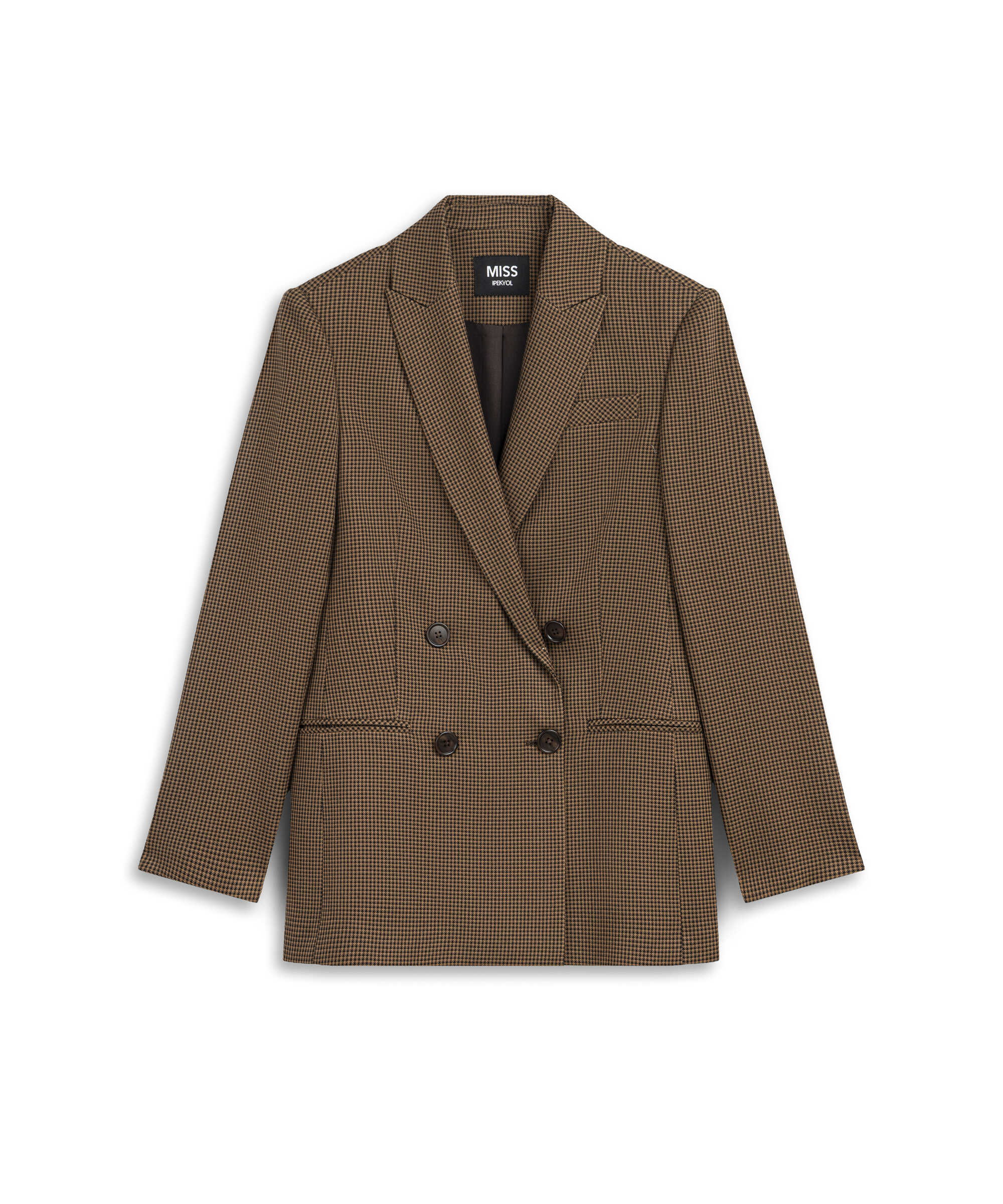 Desenli kruvaze blazer - IW6260106104074 - Kahverengi Blazer