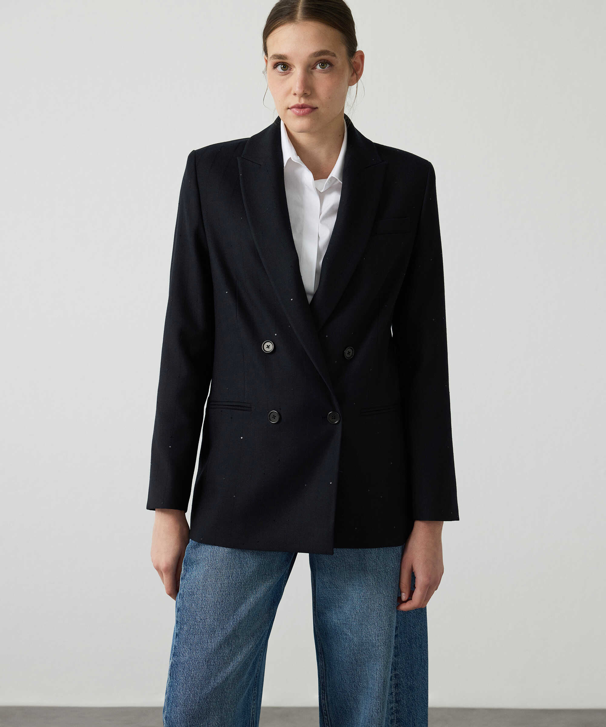 Hotfix baskılı kruvaze blazer - IW6260106108001 - Siyah Blazer
