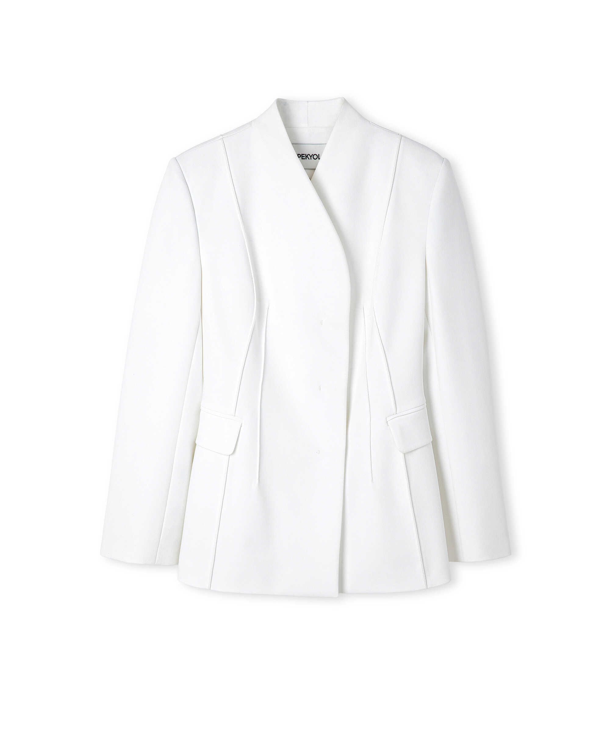 Bel vurgulu nervürlü blazer - IW6260106116018 - Ekru Blazer