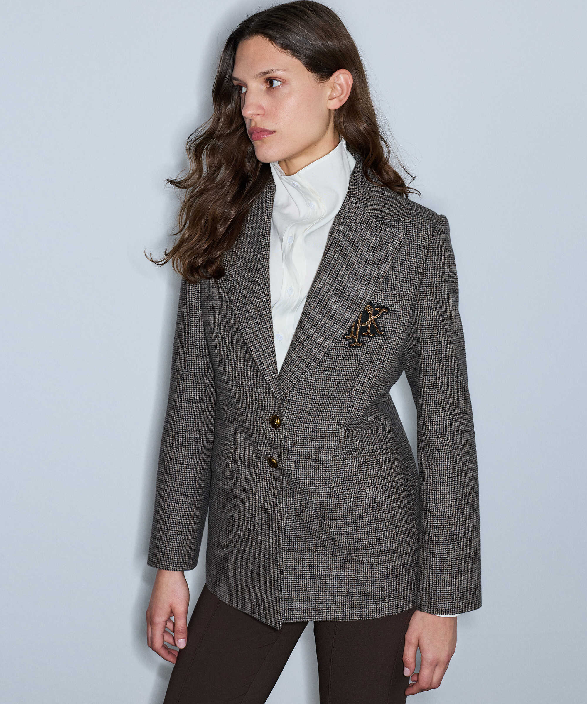Monogram armalı yün içerikli blazer - IW6260106121074 - Kahverengi Blazer