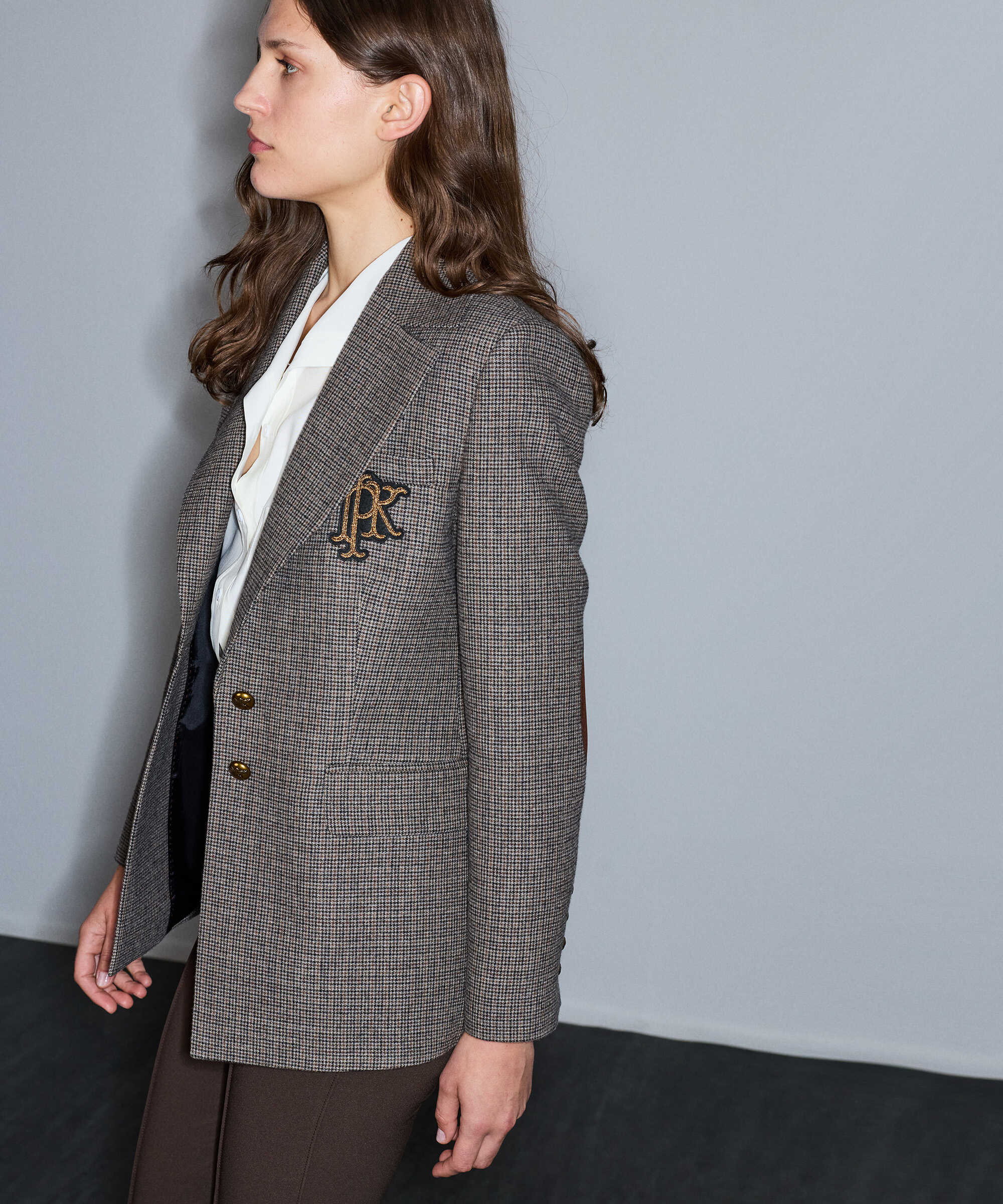 Monogram armalı yün içerikli blazer - IW6260106121074 - Kahverengi Blazer