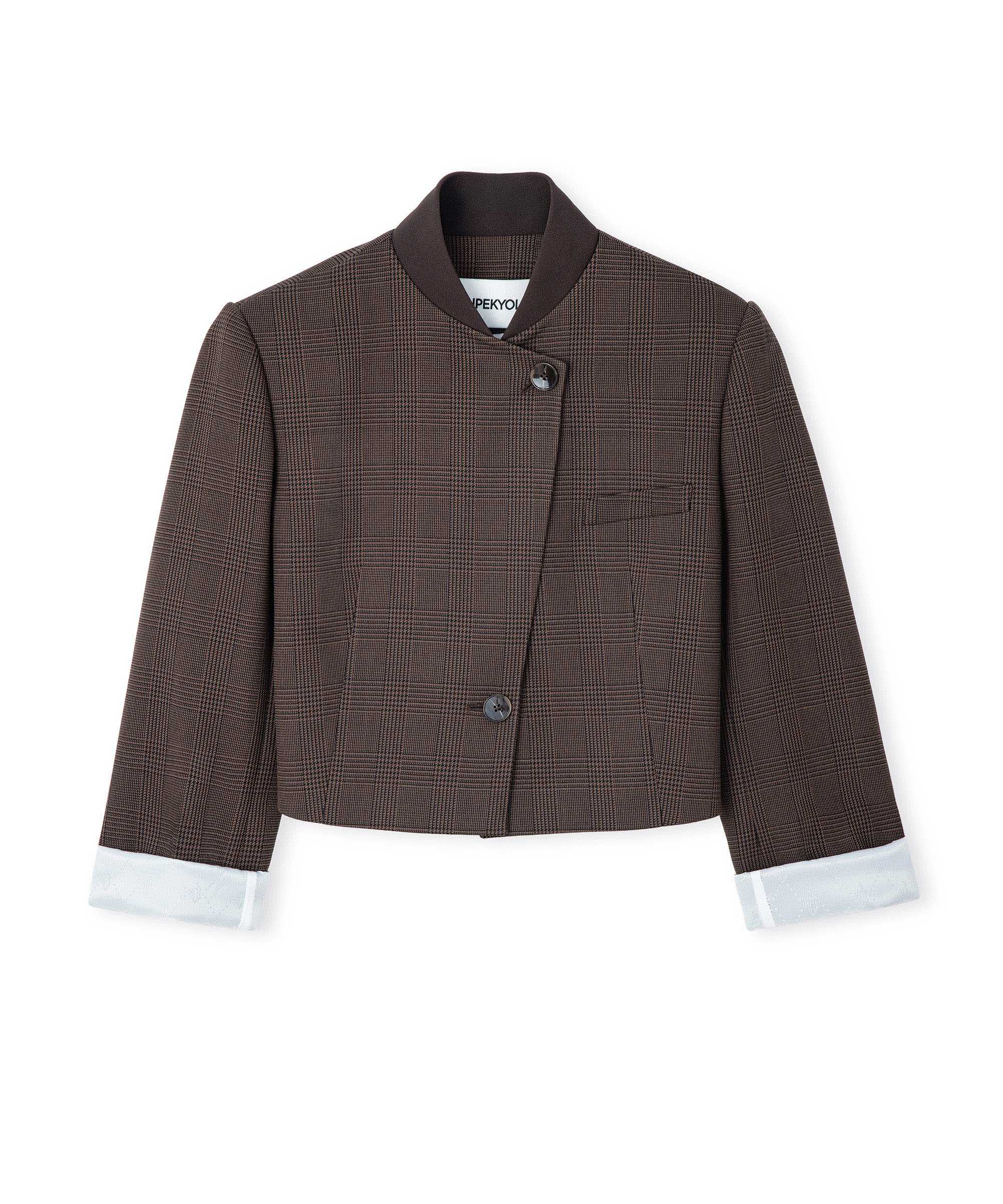 Ekose desen kontrast yaka blazer - IW6260106126074 - Kahverengi Blazer